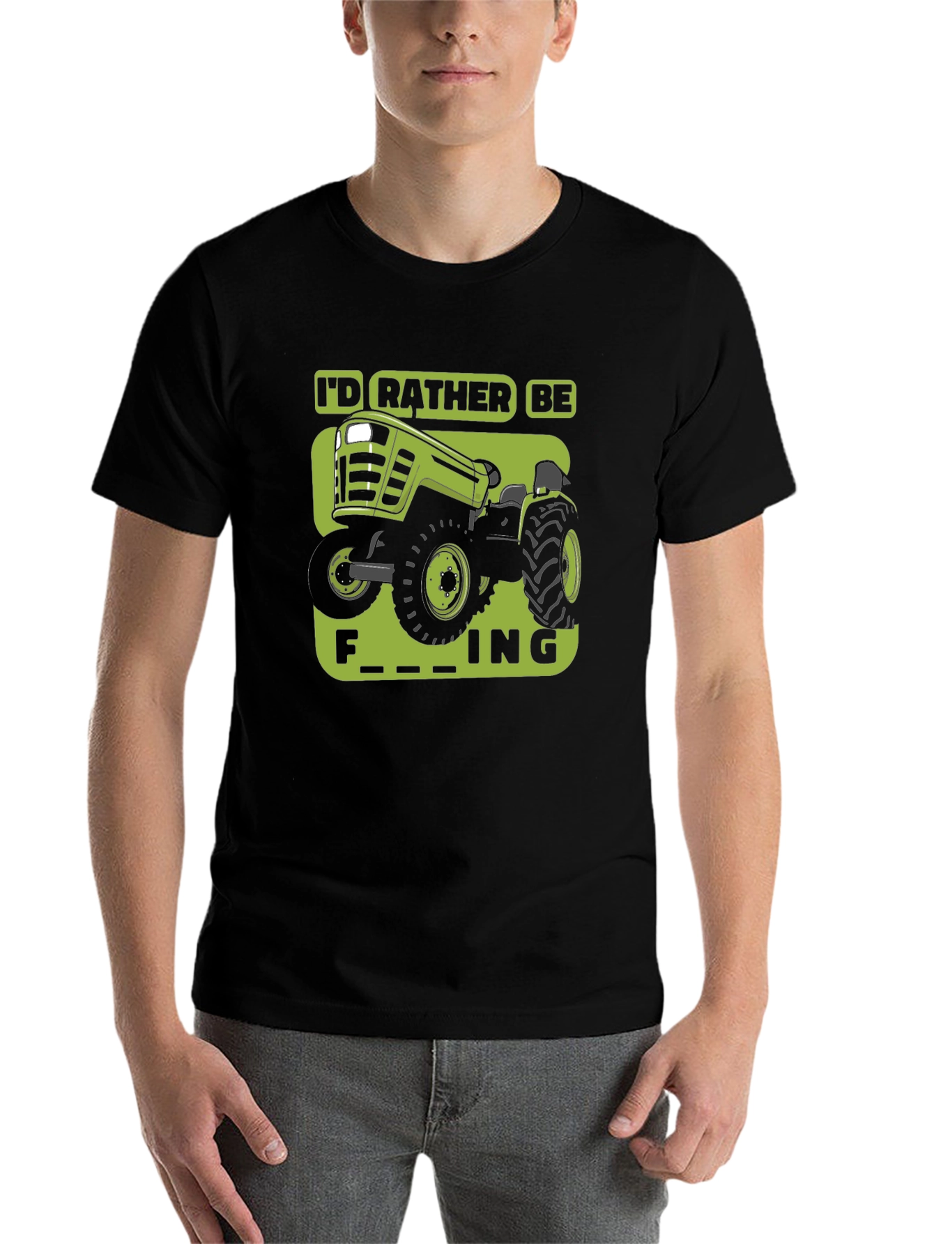 Black Funny Tractor T-Shirt - I'd Rather Be Farming view 7