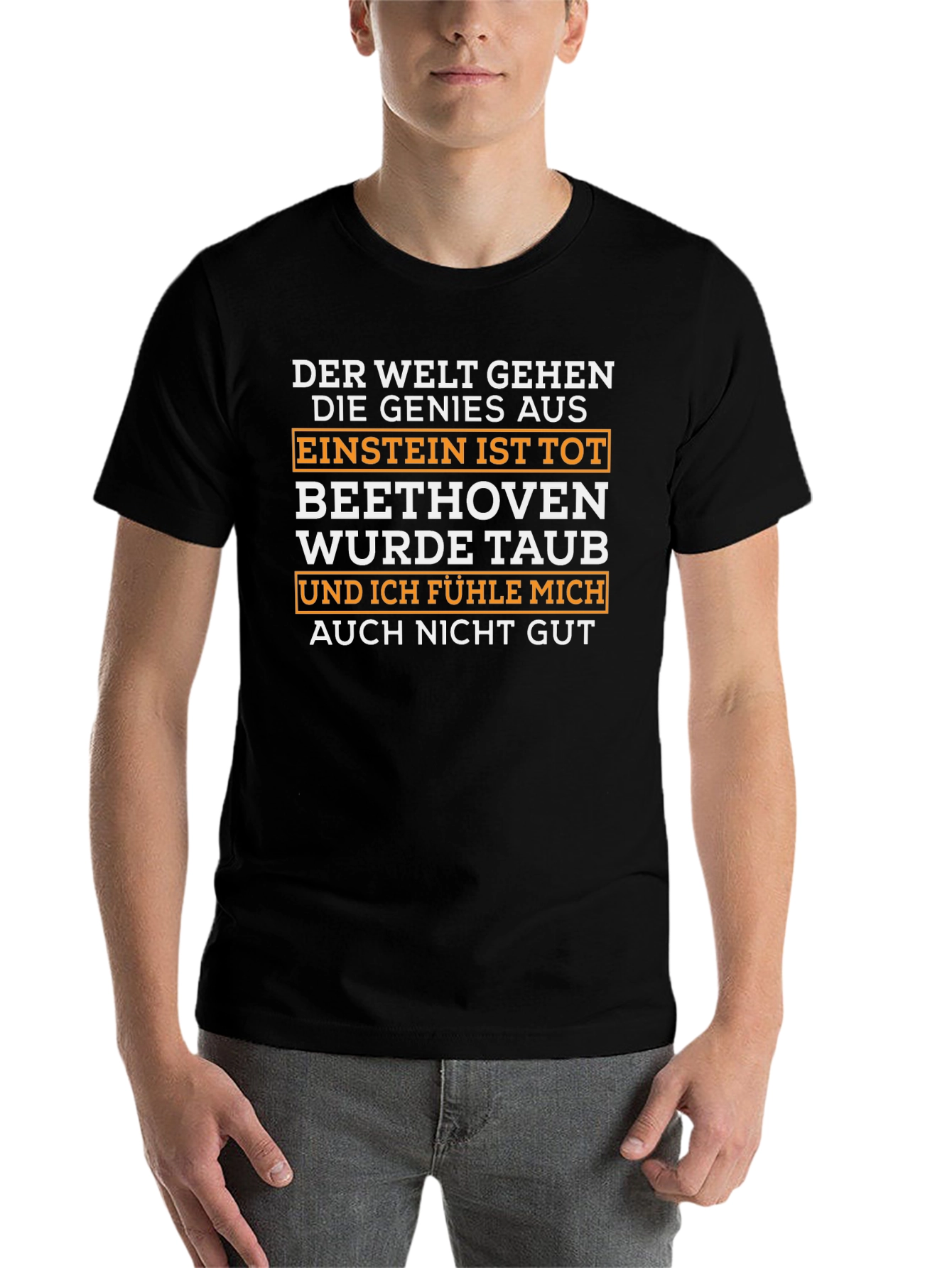 Black Einstein Beethoven Funny Sarcastic Graphic T-Shirt view 7