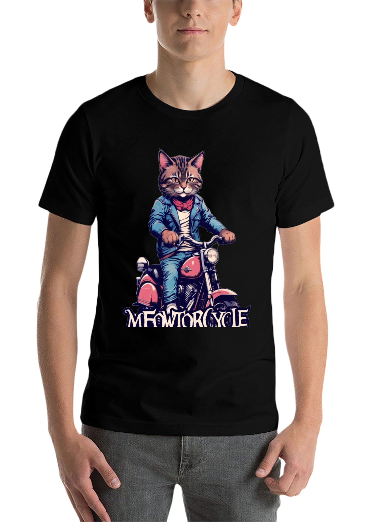 Black Meowtorcycle Cat T-Shirt view 7