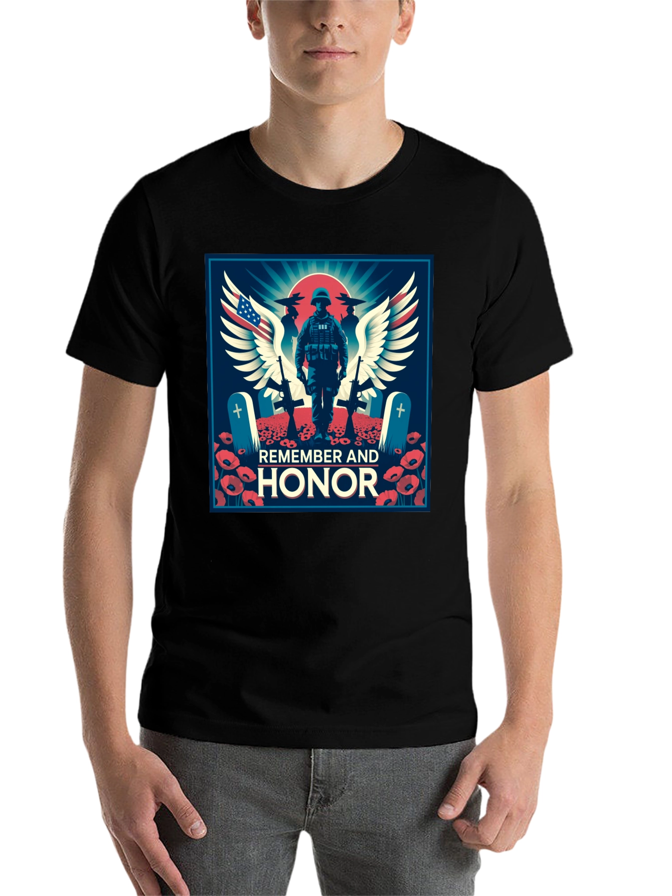 Black Remember & Honor T-Shirt, Patriotic Graphic Tee view 7