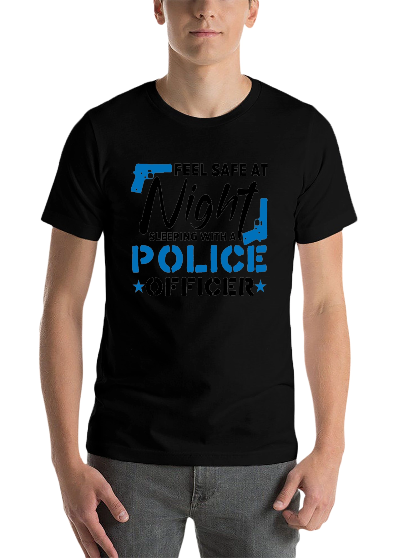 Black Feel Safe Police Officer Novelty Graphic Tee view 7