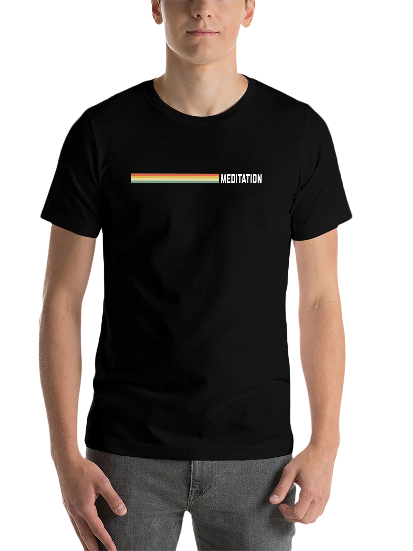 Black Meditation Tee - Retro Stripe Design view 7