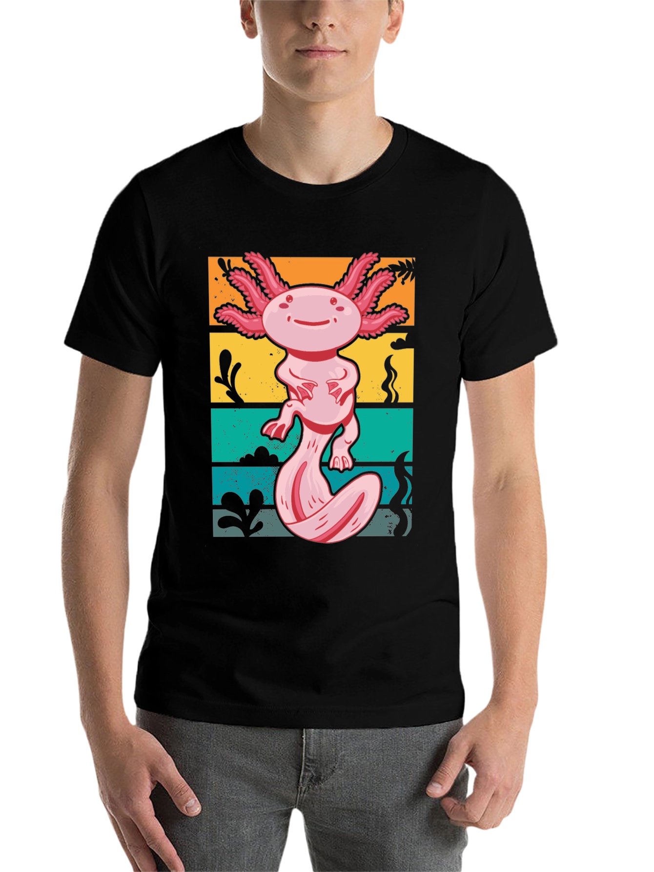 Black Axolotl Retro Graphic Tee - Men's Black T-Shirt view 7