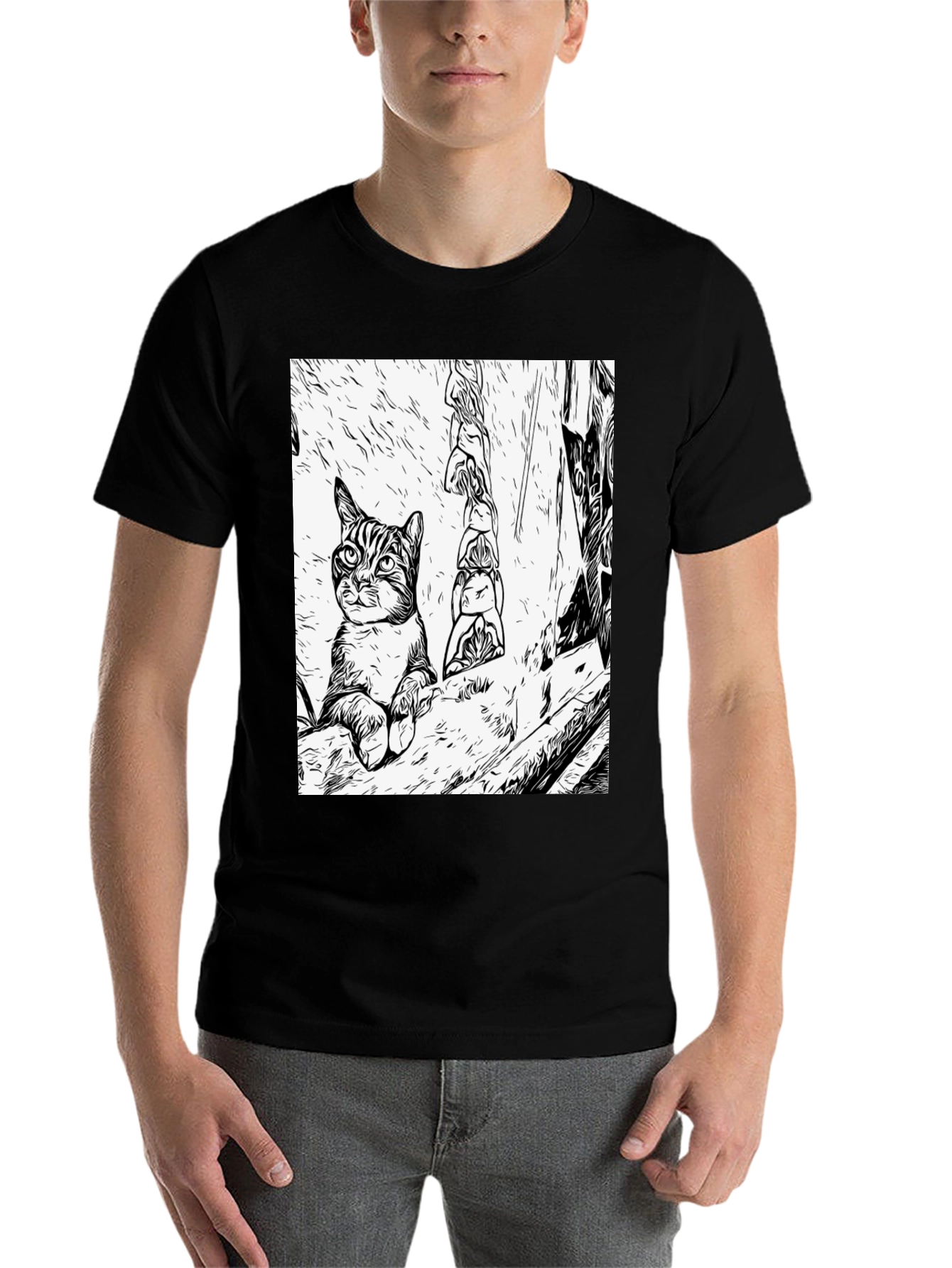 Black Cat Art Black T-Shirt view 7
