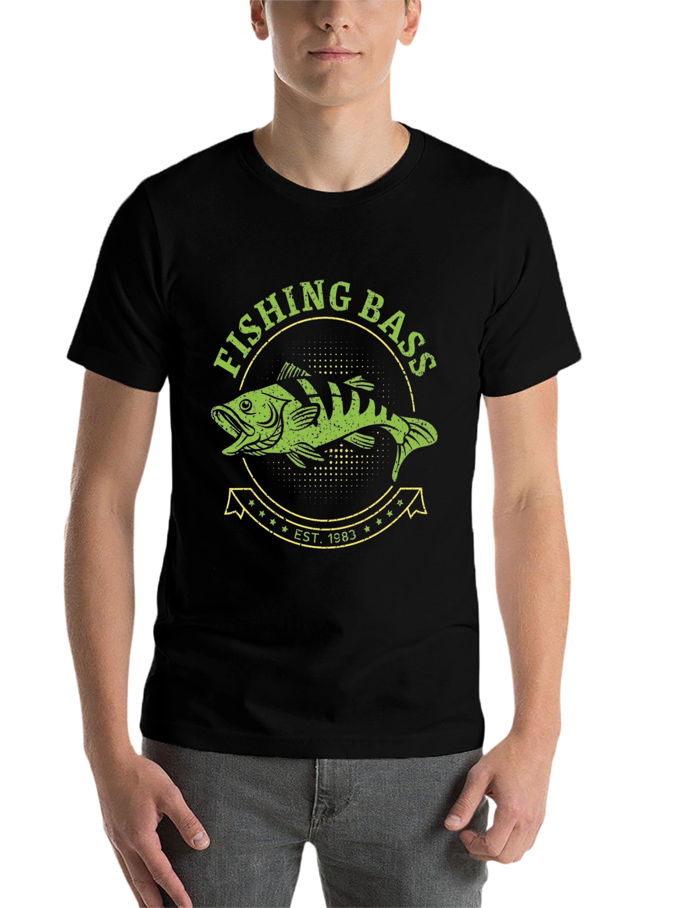 Black Fishing Bass Est. 1983 Black T-Shirt view 7