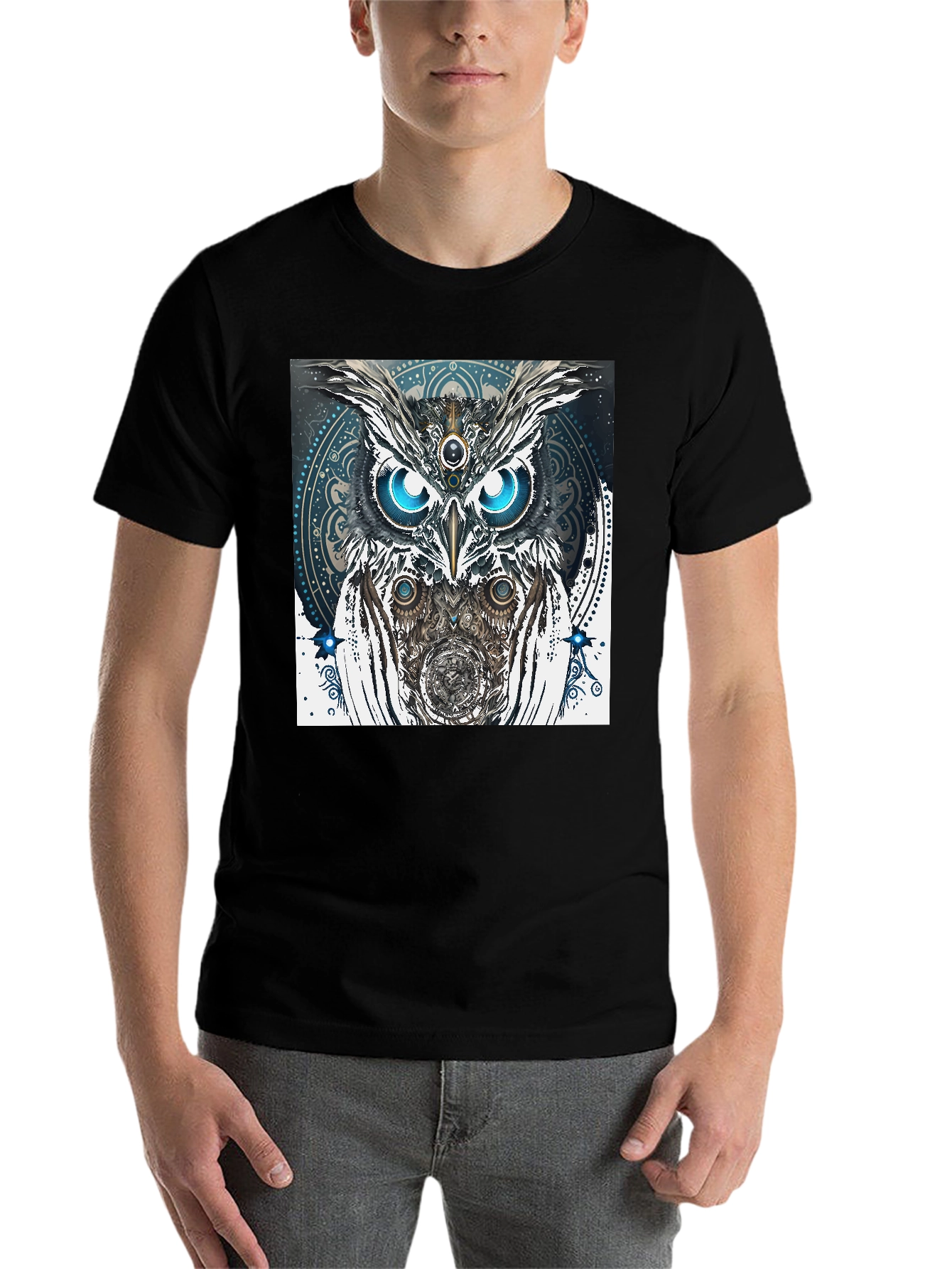 Black Mystic Owl Graphic Tee - Unique Spiritual Design view 7