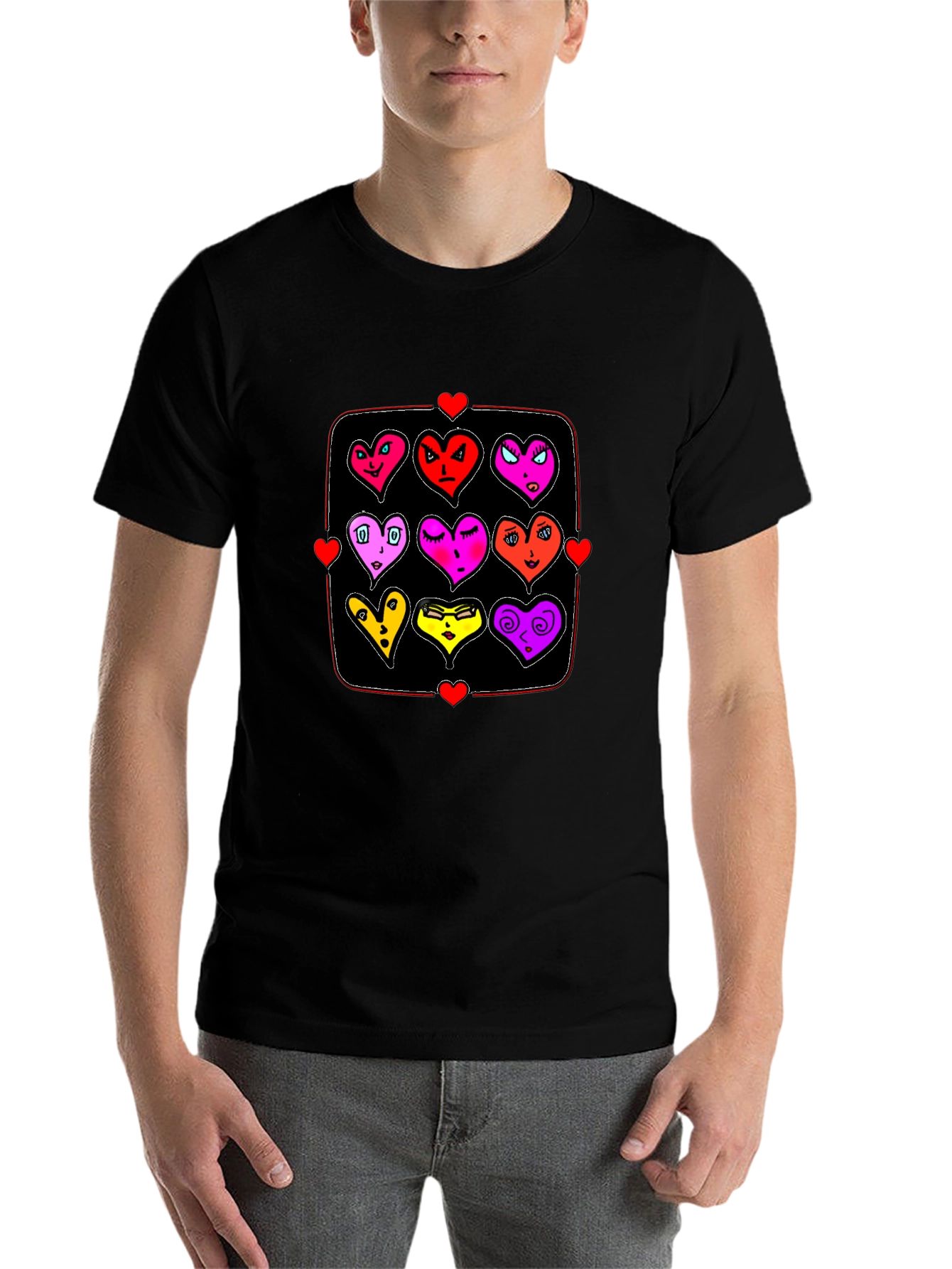 Black Heart Emoji Grid T-Shirt - Black Graphic Tee view 7