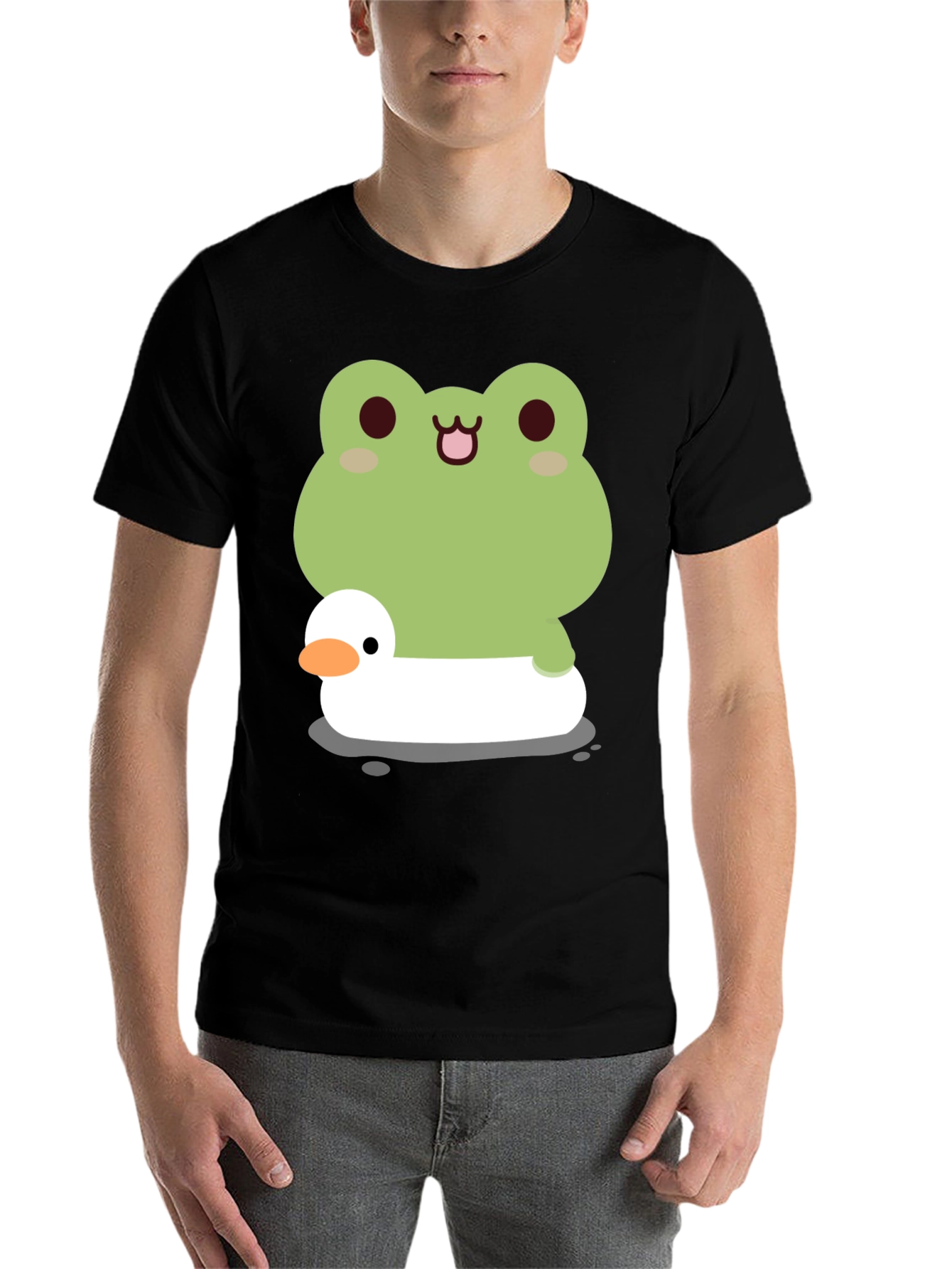 Black Frog and Duck T-Shirt - Cute Cartoon Graphic Tee view 7