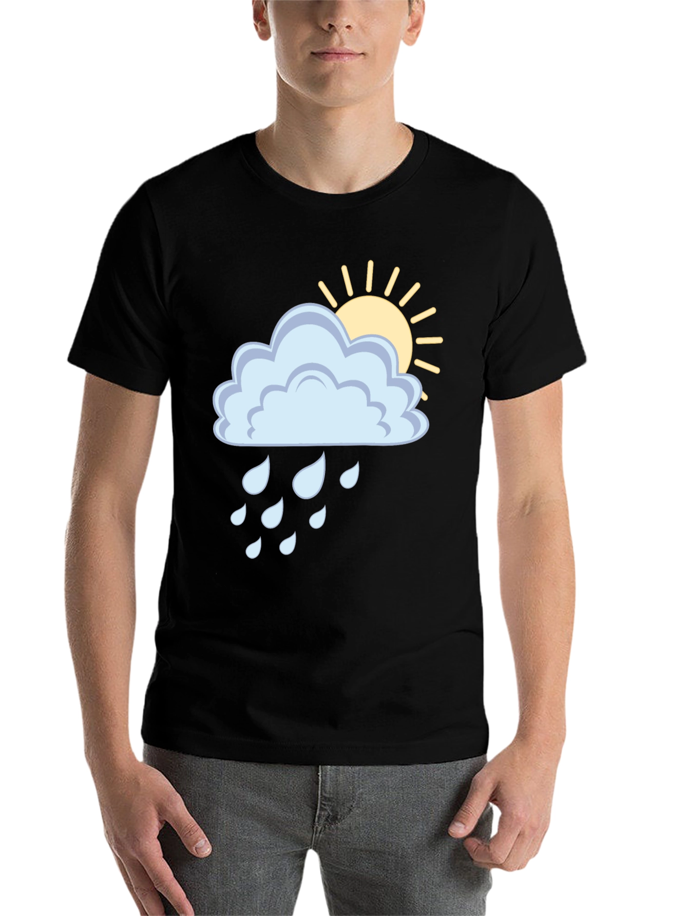 Black Cloud Rain Sun Graphic Tee - Black Unisex T-Shirt view 7