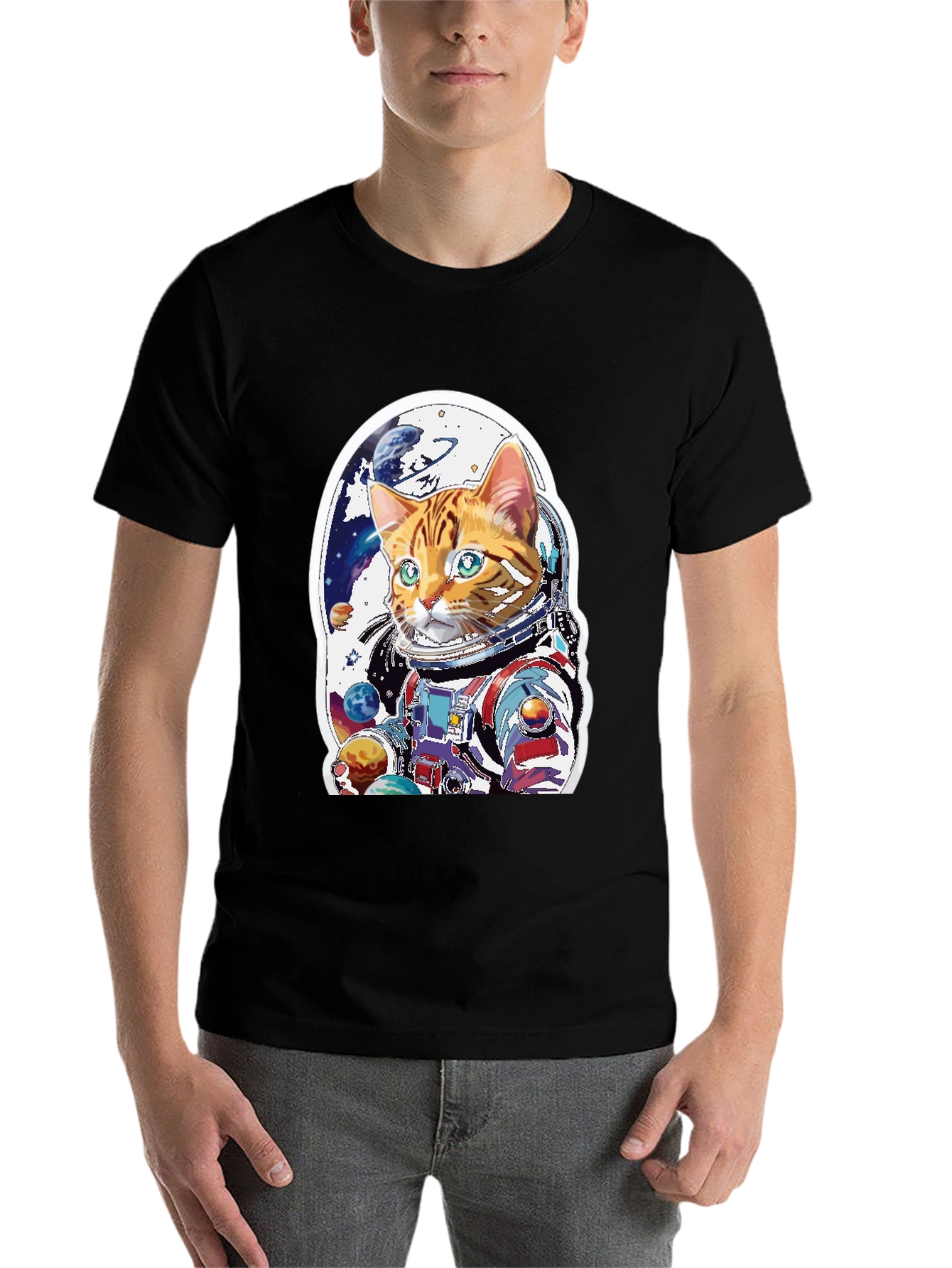 Black Cat Astronaut T-Shirt - Space Explorer Kitty Tee view 7