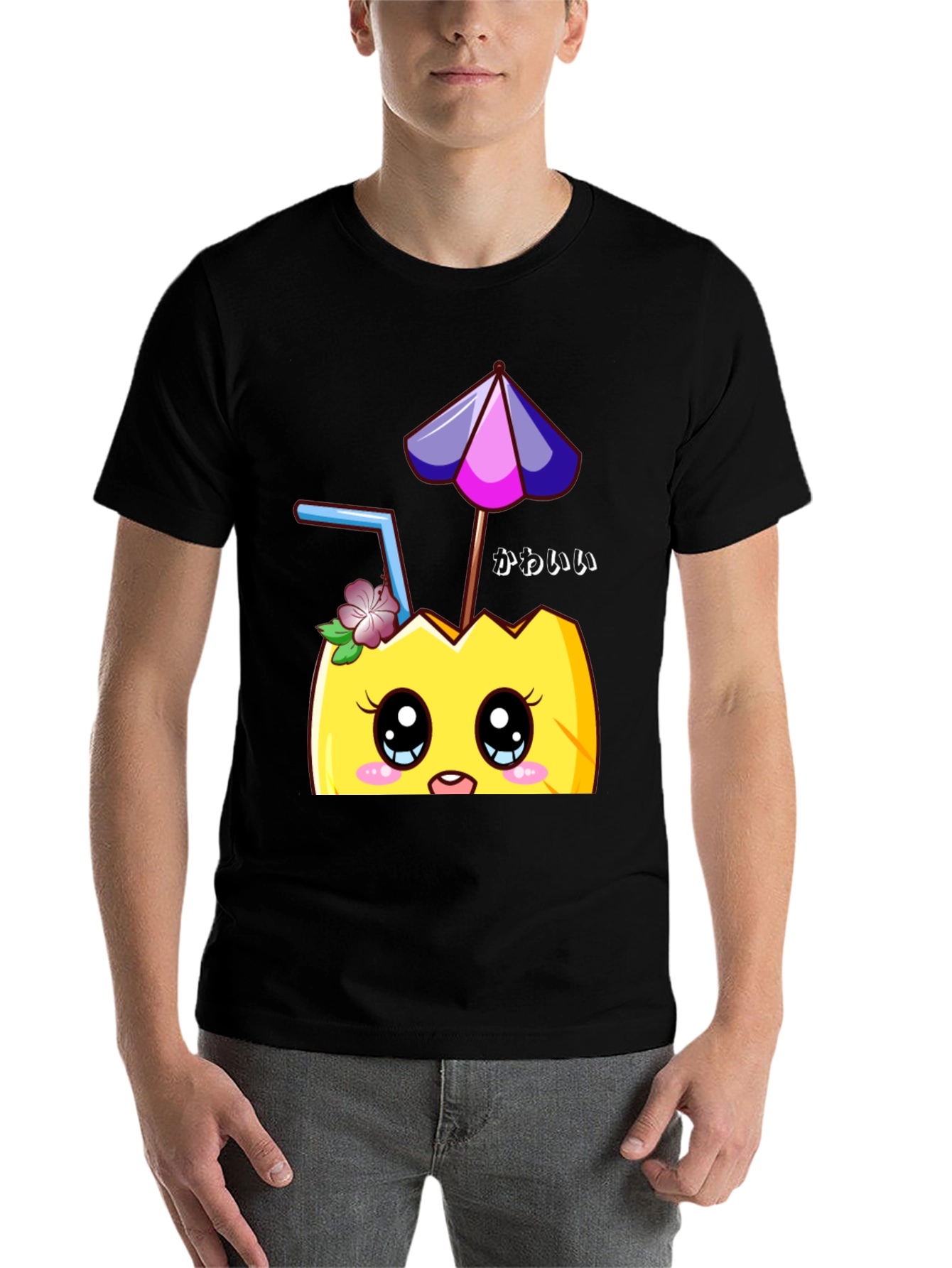Black Kawaii Pineapple T-Shirt - Tropical Summer Vibes view 7