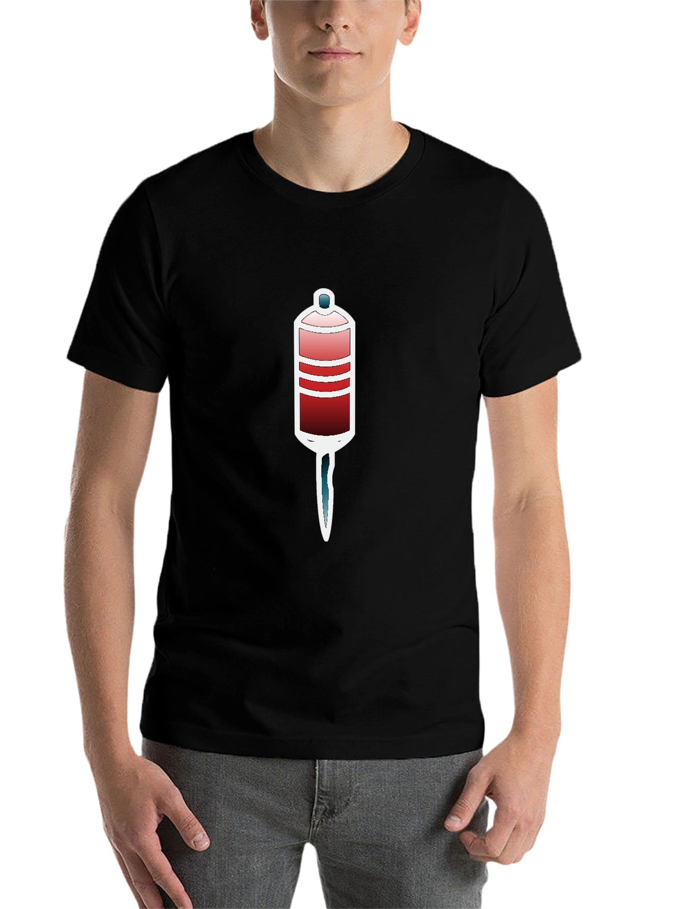 Black Unique Graphic Tee - Red and Blue Tube Design view 7