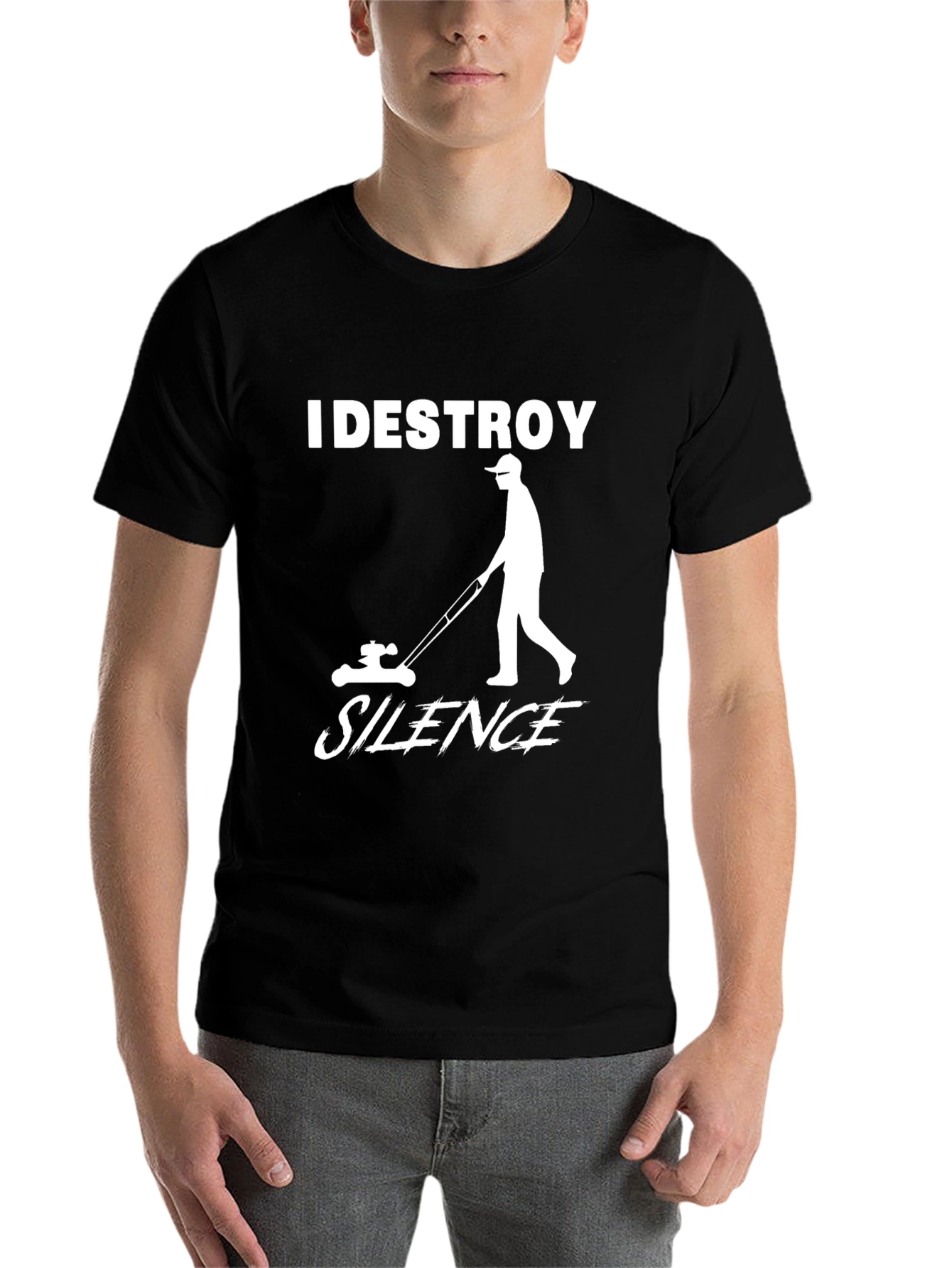 Black I Destroy Silence Lawn Mowing T-Shirt view 7