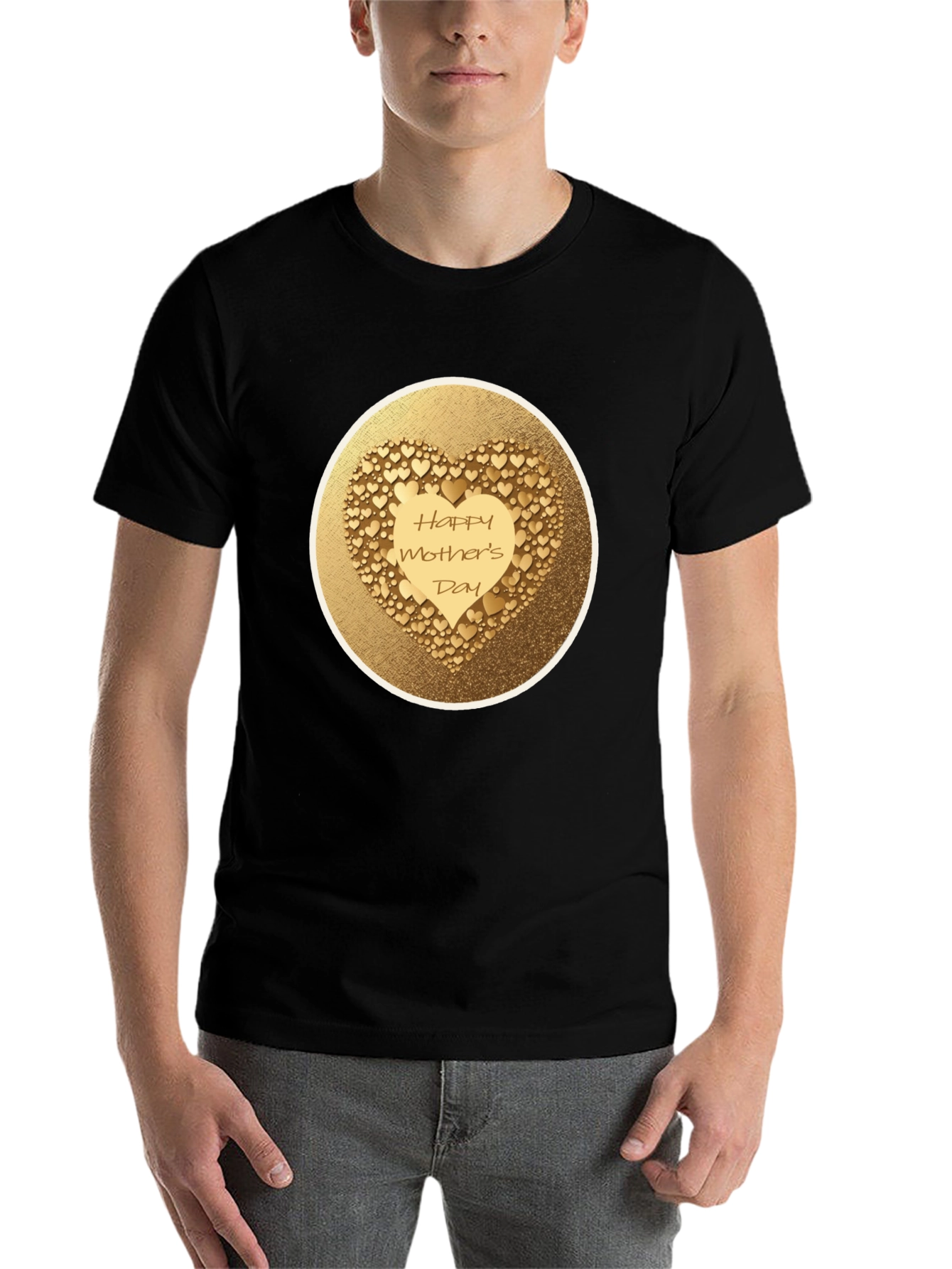 Black Happy Mother's Day Gold Heart Tee view 7