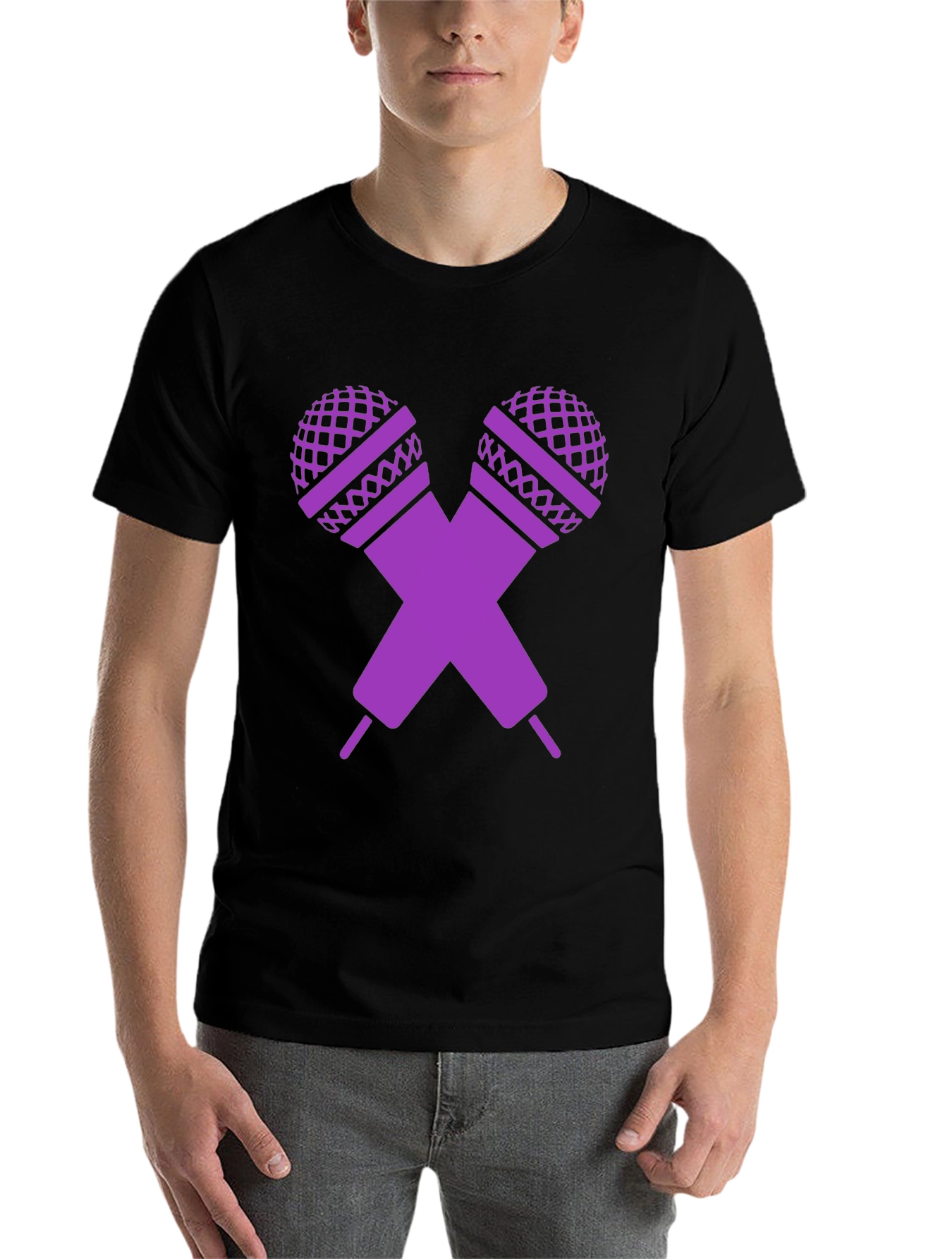 Black Purple Microphone Cross Graphic T-Shirt view 7
