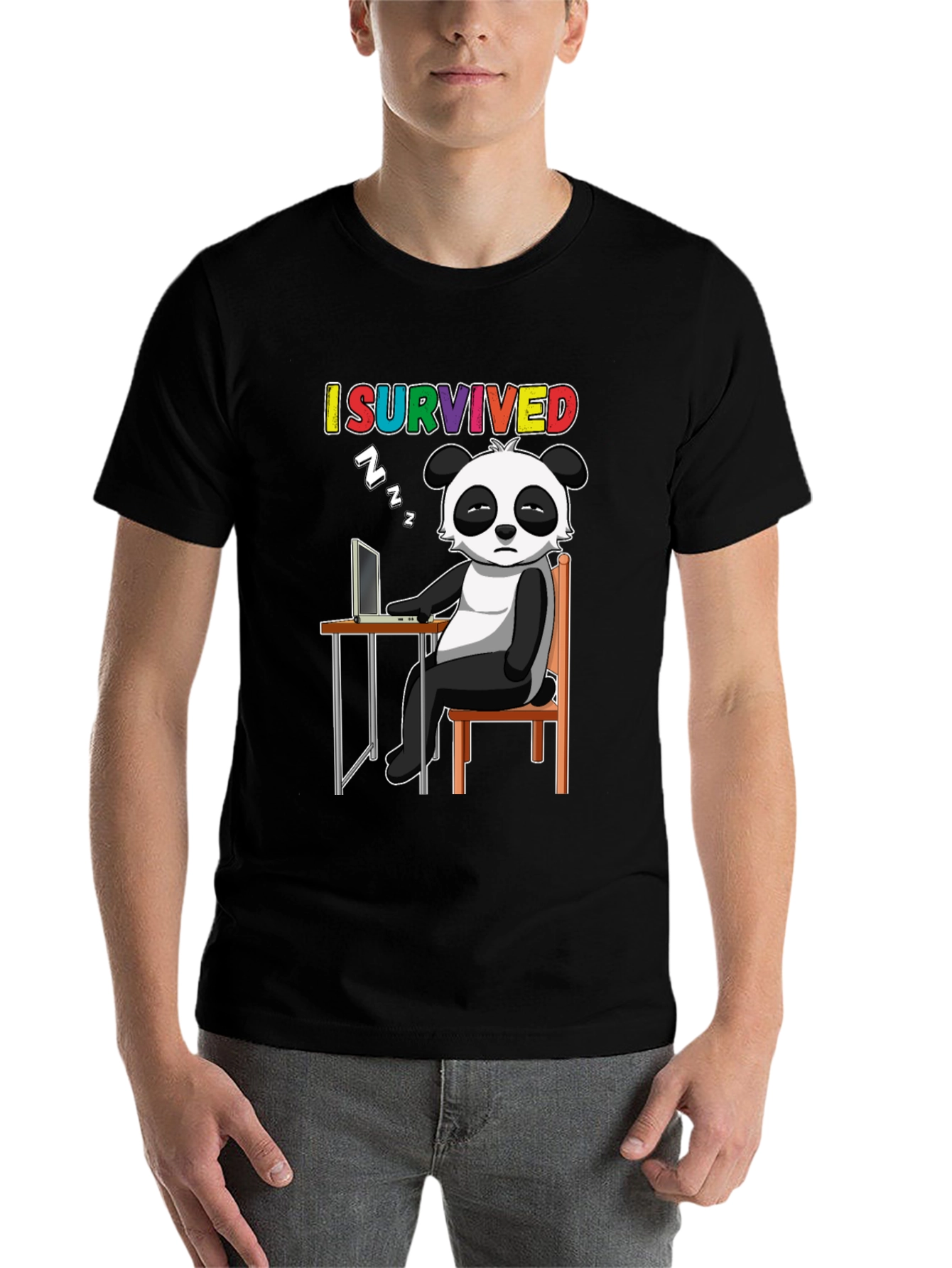 Black I Survived Panda T-Shirt - Funny Novelty Tee view 7