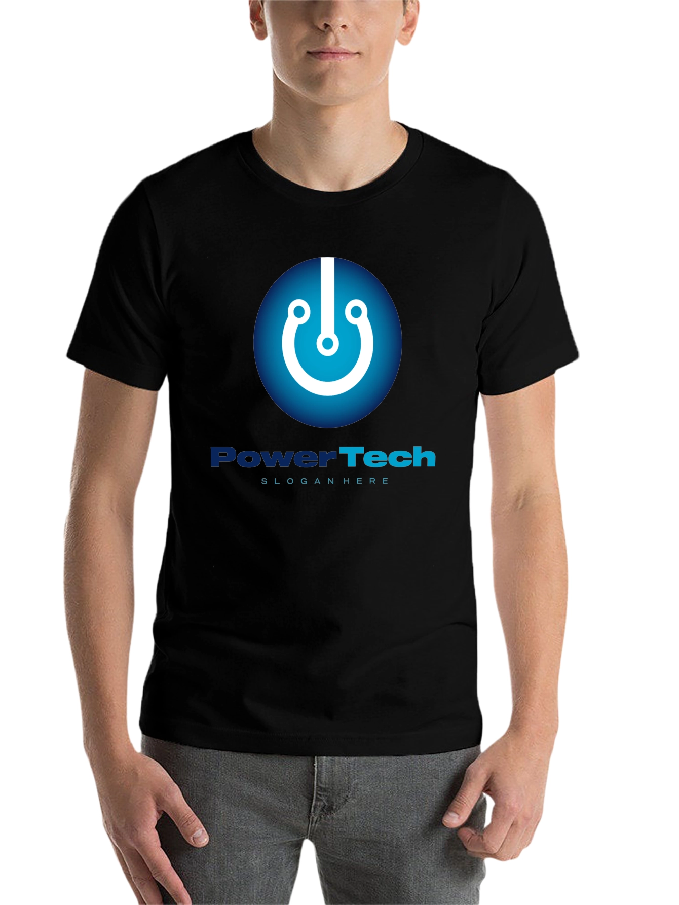 Black PowerTech Black T-Shirt - Modern Tech Design view 7