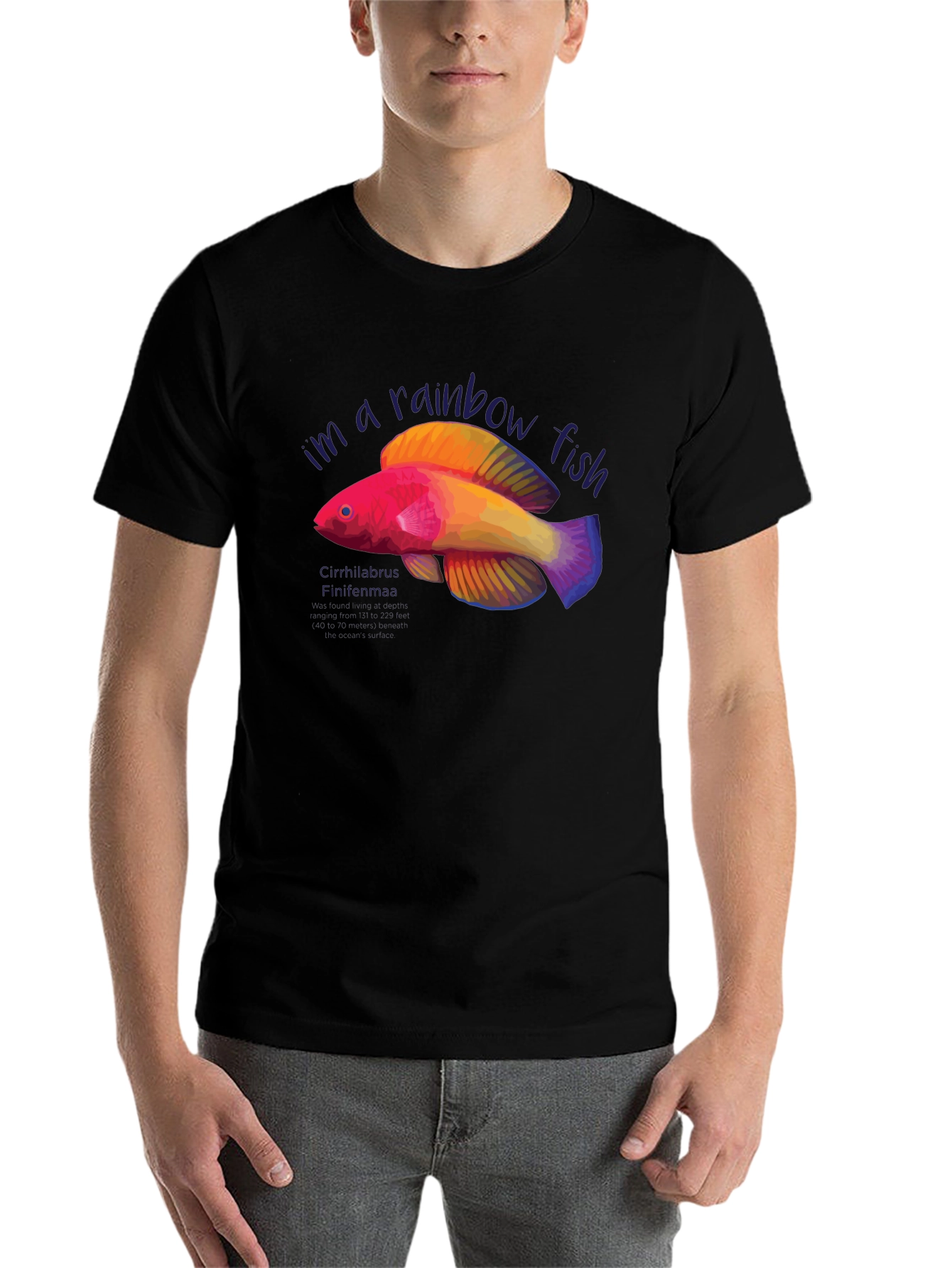 Black Rainbow Fish Graphic Tee - Unique Design view 7