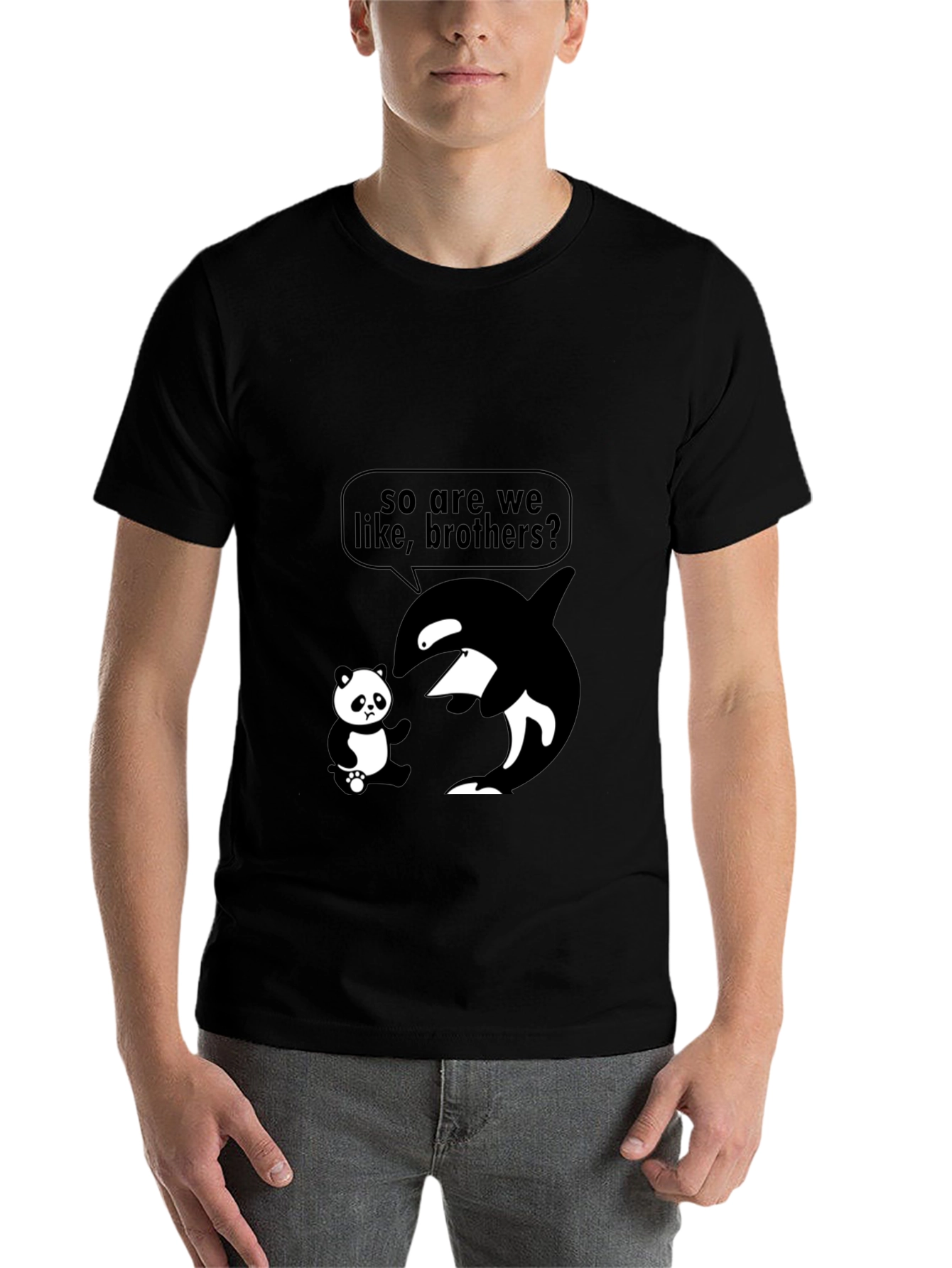 Black Funny Orca Panda Brother T-Shirt view 7