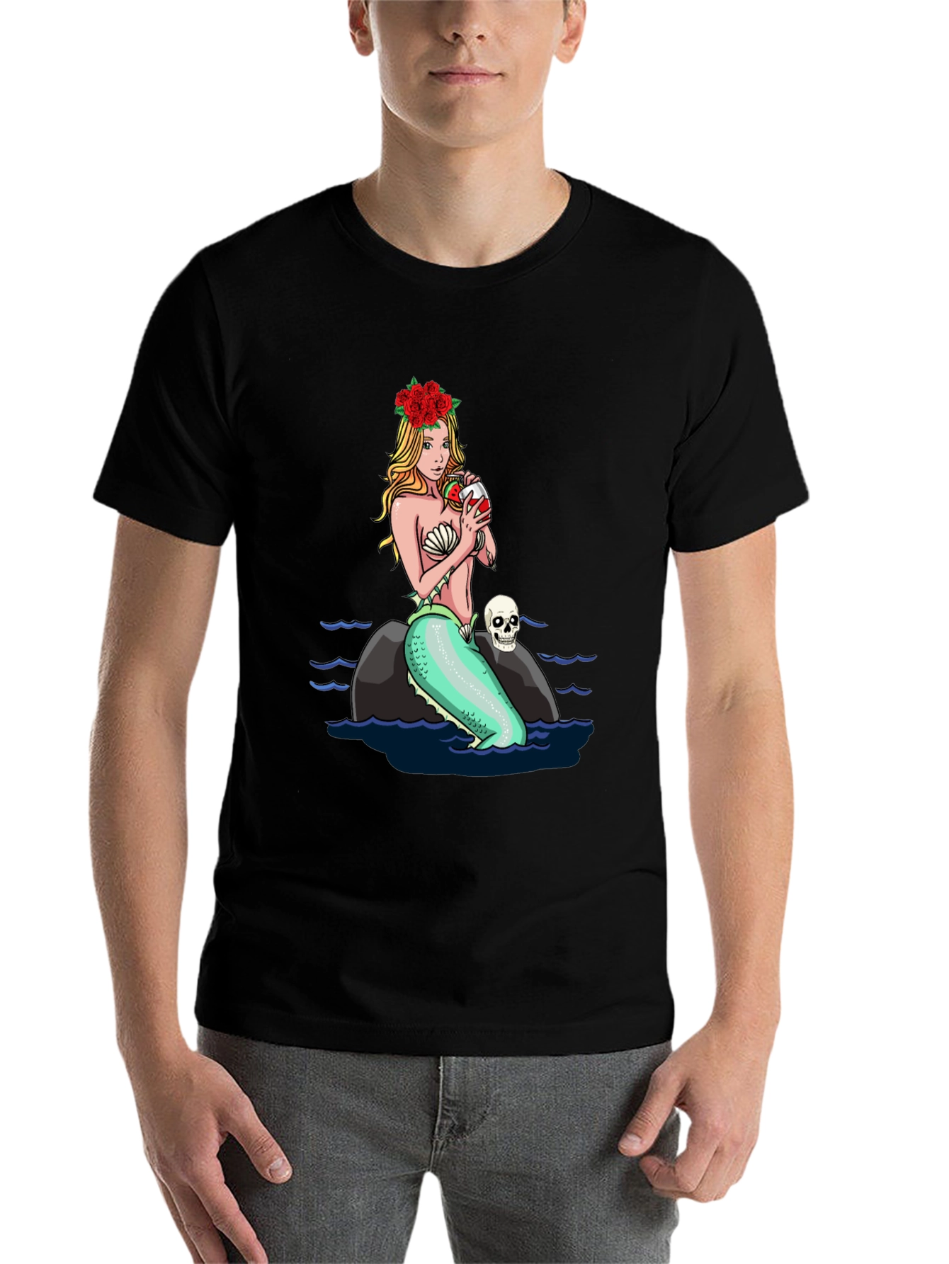 Black Mermaid Drinking Wine T-Shirt view 7