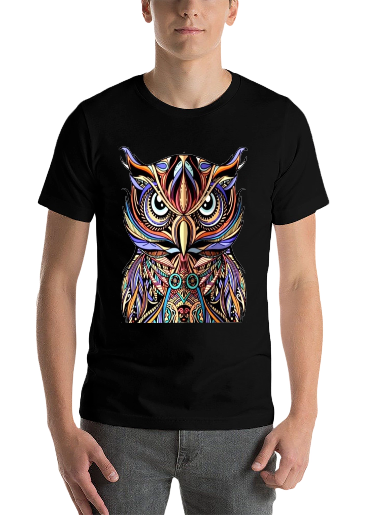 Black Colorful Owl Graphic Print Tee view 7