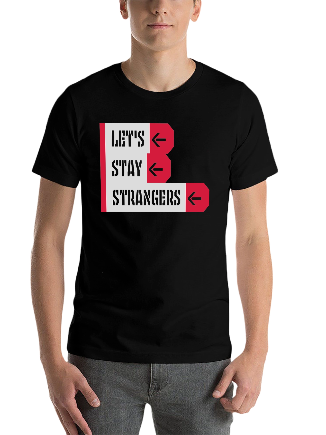 Black Let's Stay Strangers Graphic Tee - Black Unisex T-Shirt view 7