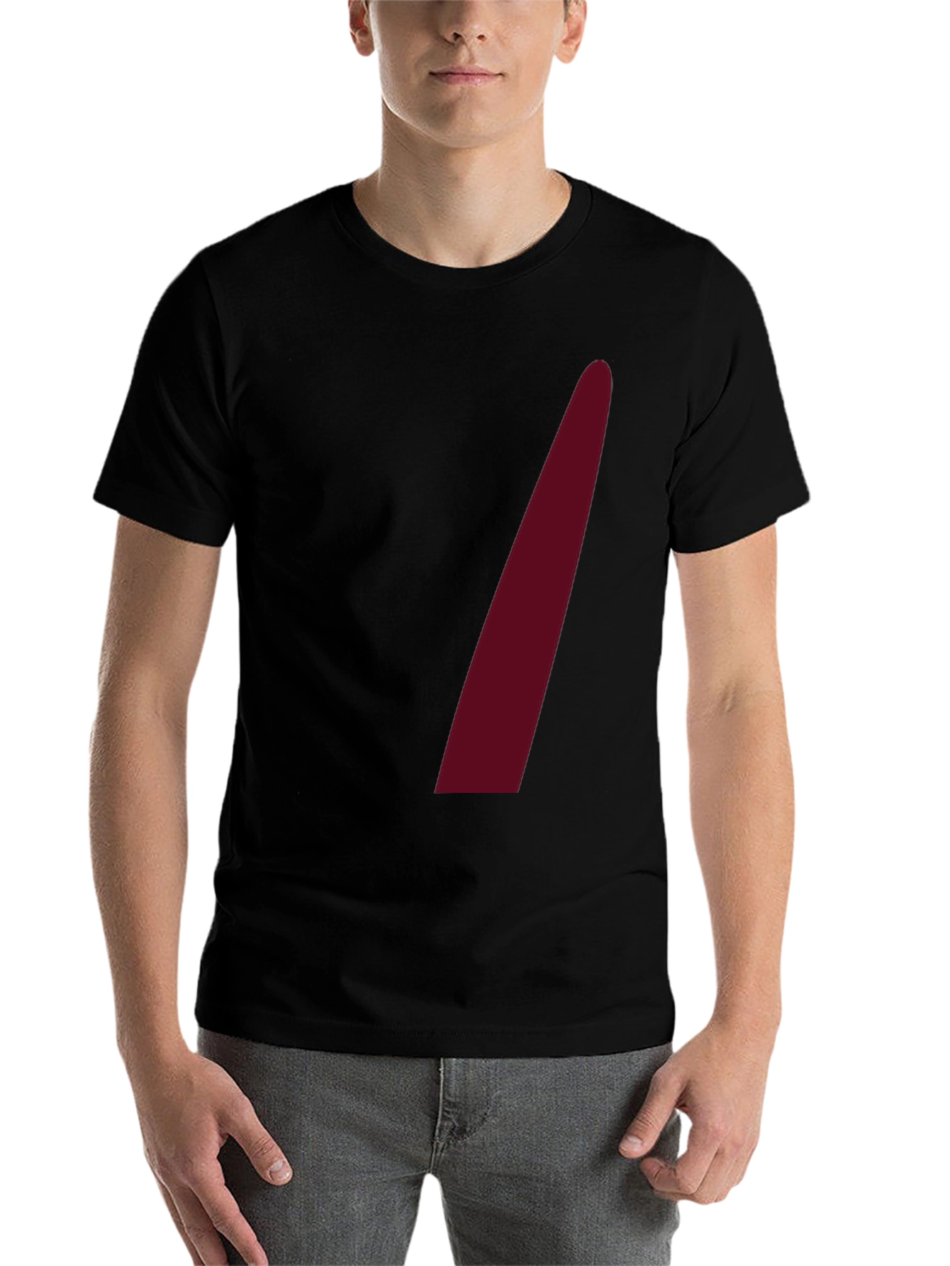 Black Men's Black Crew Neck Tee with Maroon Accent view 7