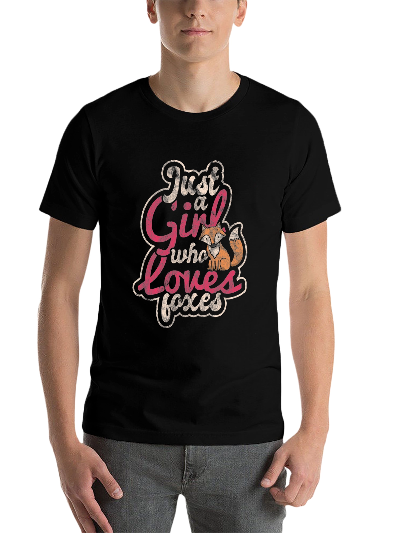 Black Just a Girl Who Loves Foxes T-Shirt view 7