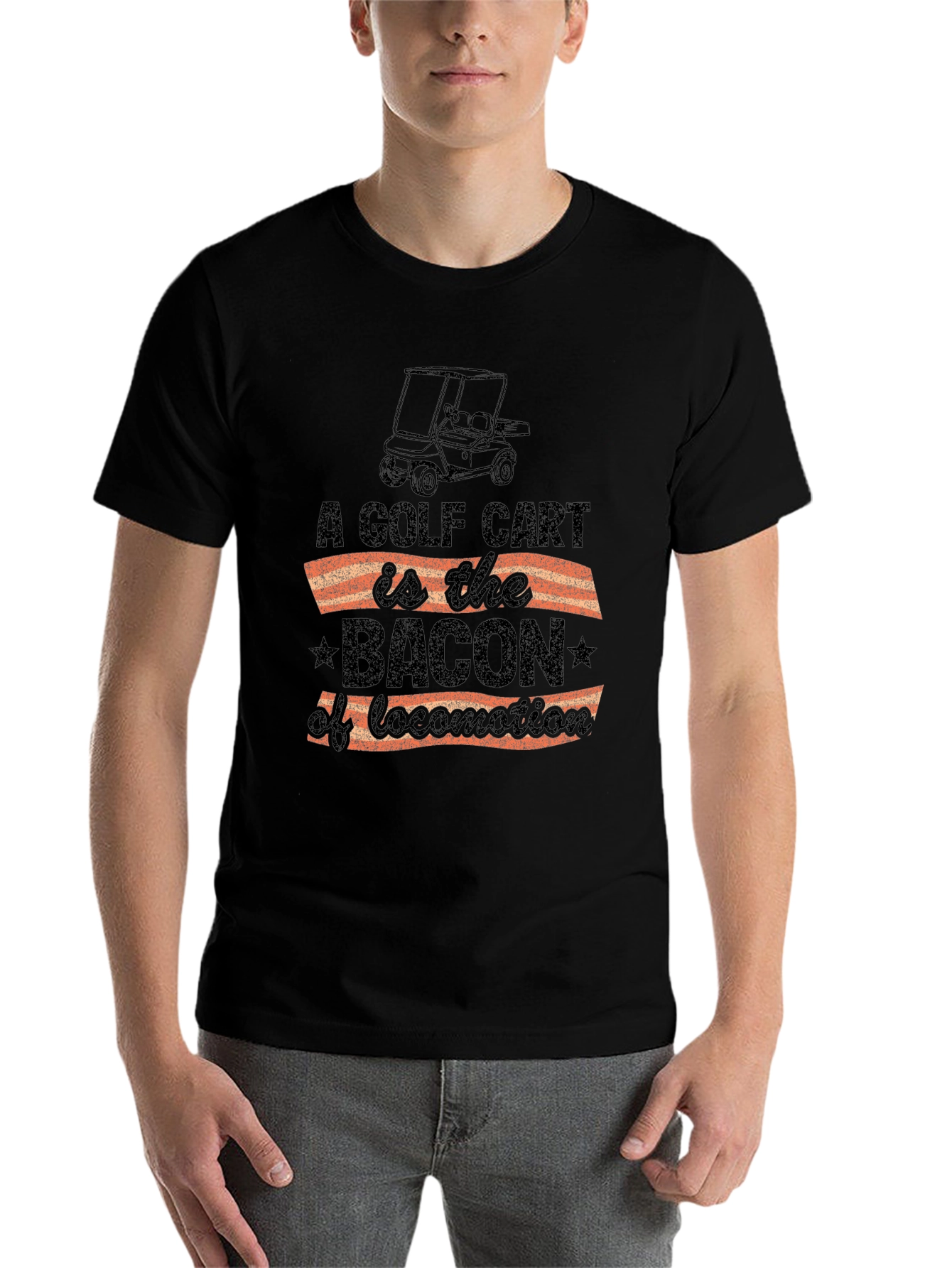 Black Golf Cart Bacon T-Shirt view 7