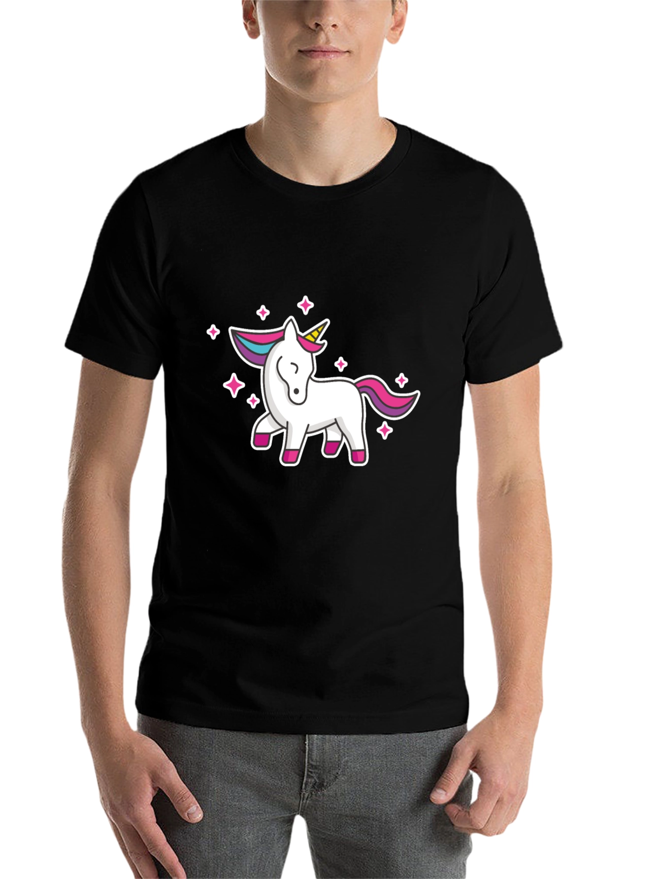 Black Unicorn Graphic Tee - Black Cotton Casual Shirt view 7