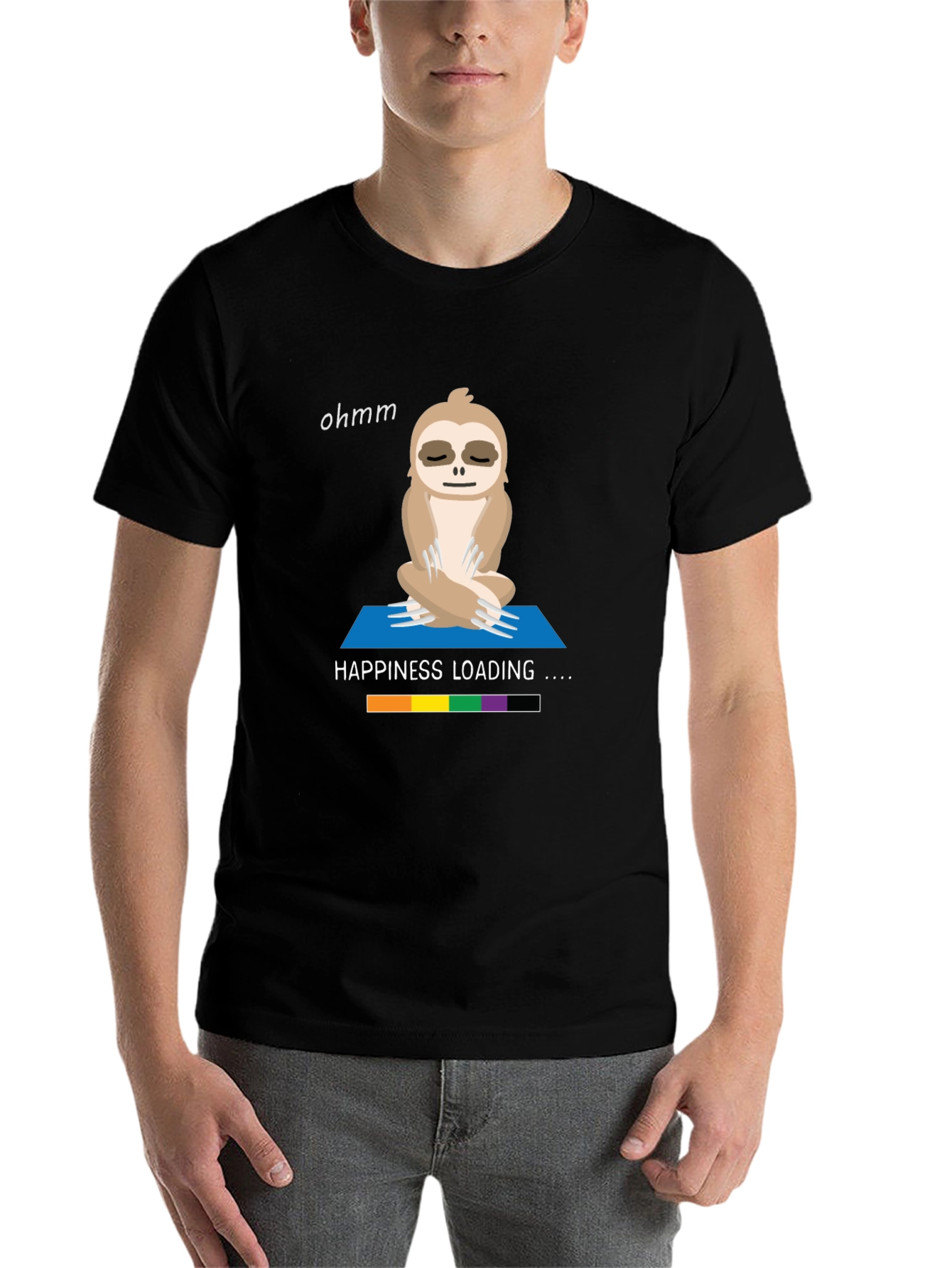 Black Yoga Sloth T-Shirt - Happiness Loading Graphic Tee view 7