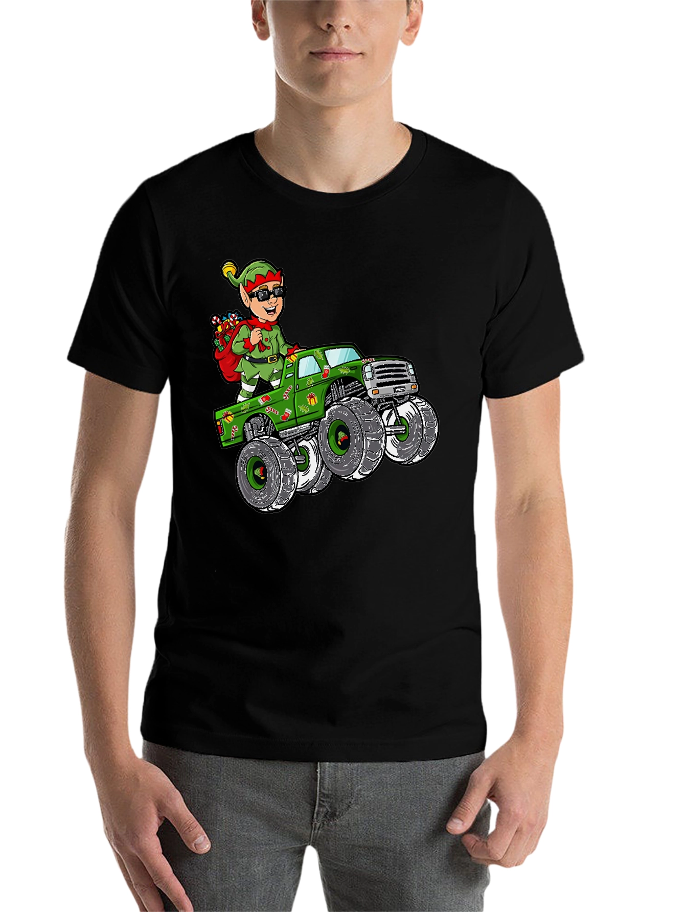 Elf Monster Truck Christmas Graphic Tee - 7