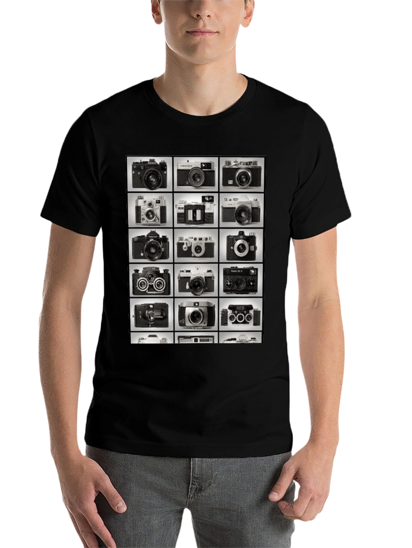 Black Vintage Camera Collage Graphic T-Shirt view 7