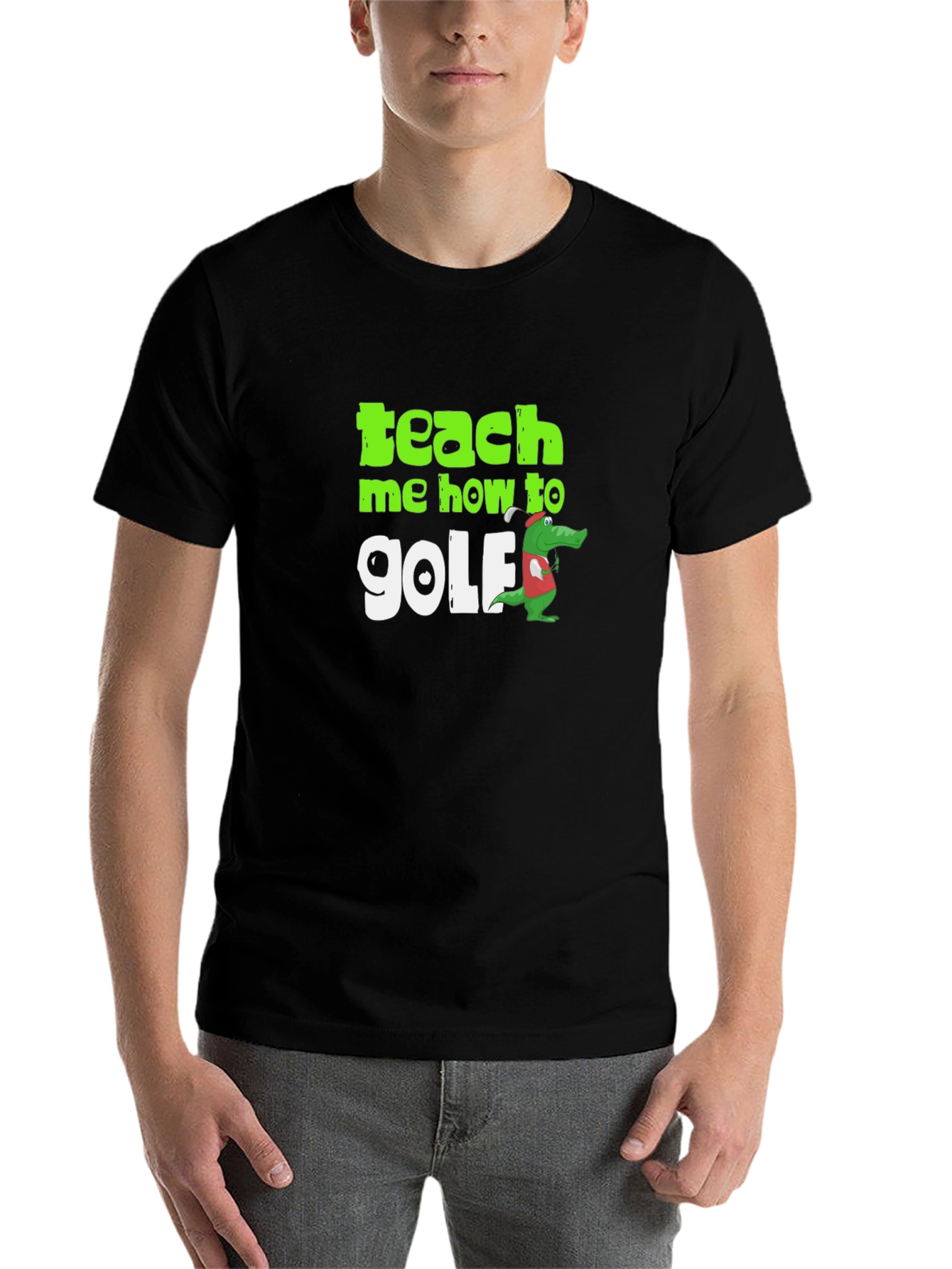 Black Teach Me How to Golf T-Shirt Funny Alligator Tee view 7