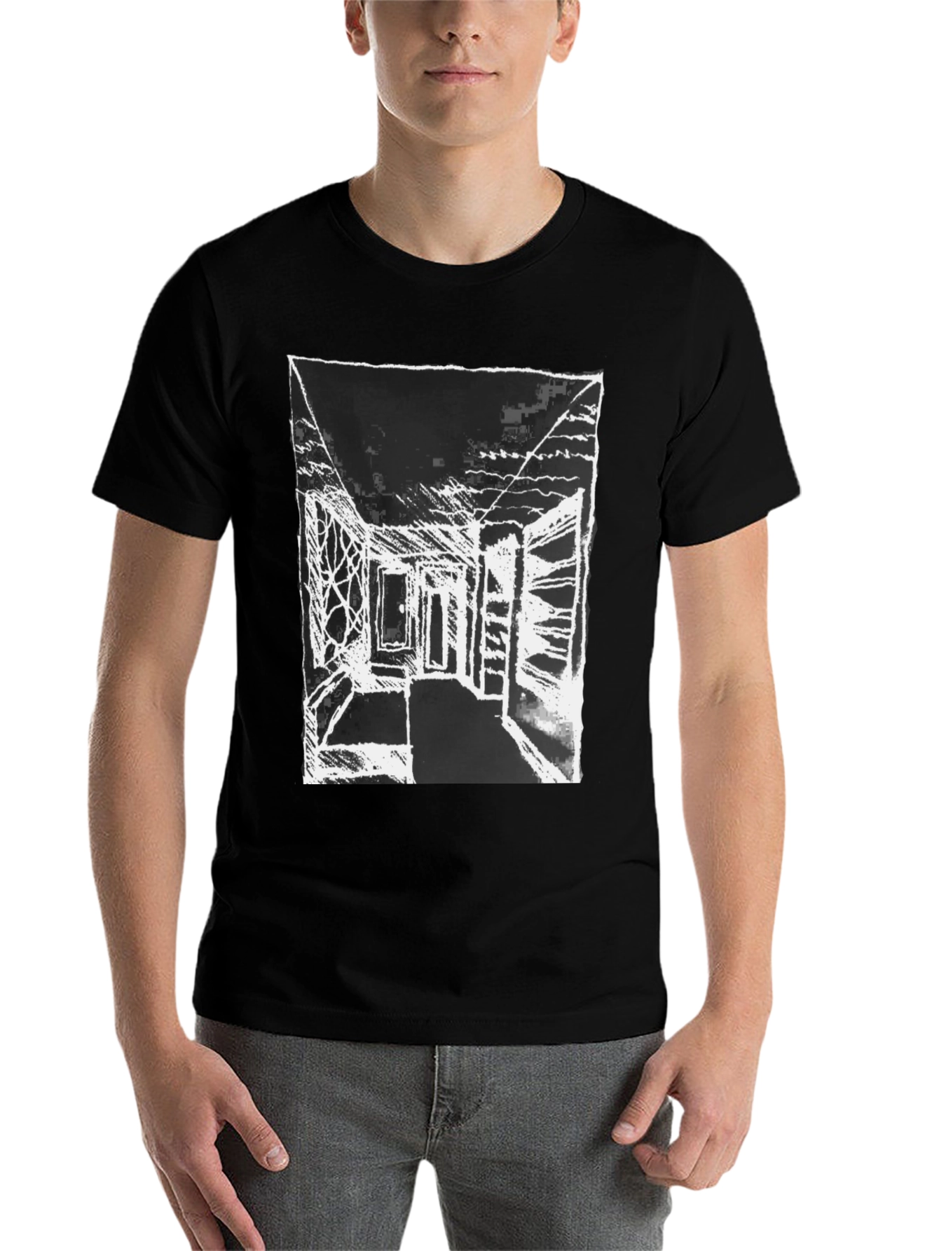 Black Abstract Sketch Graphic Print Black Cotton T-Shirt view 7