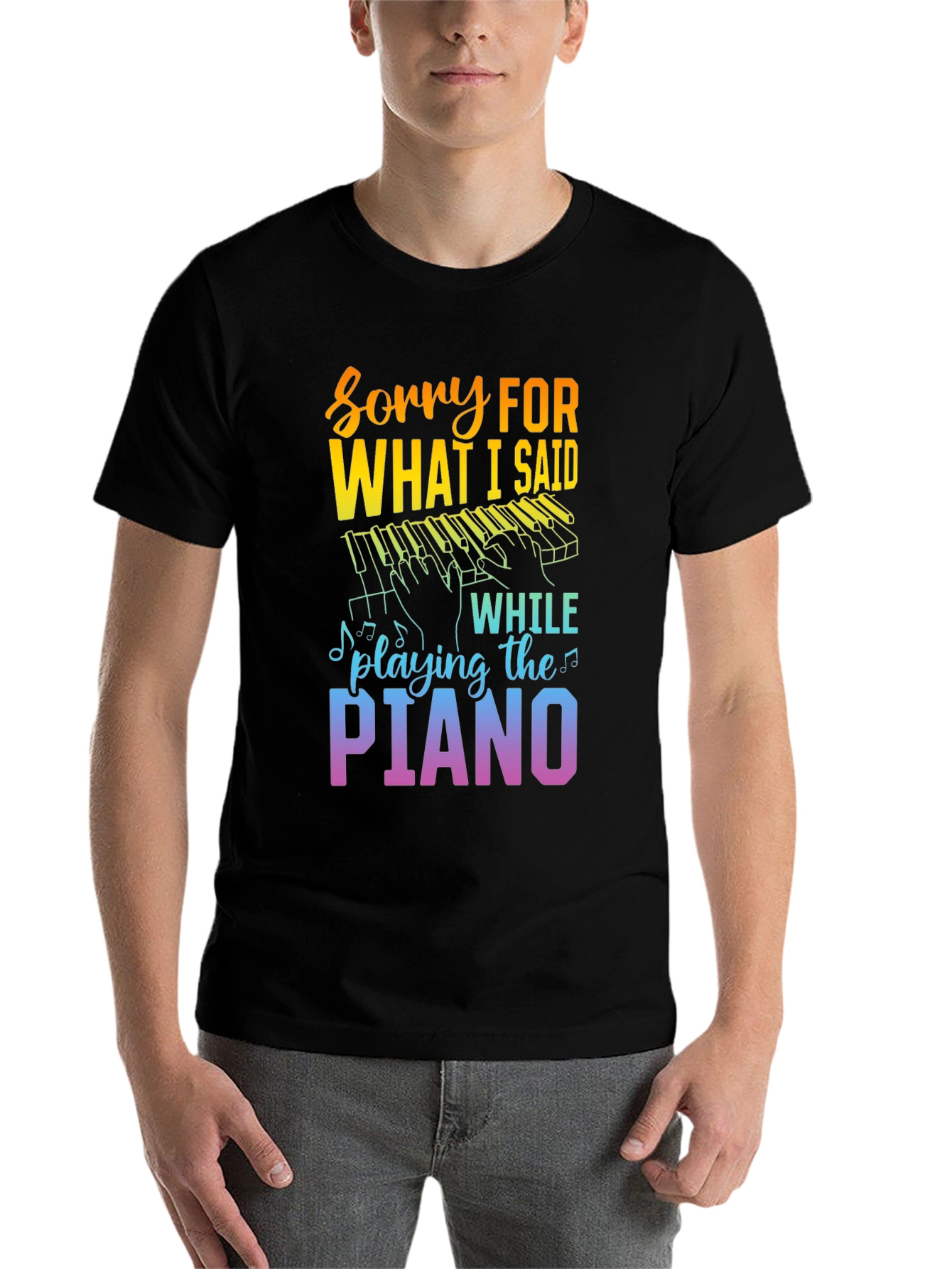 Black Sorry For What I Said Piano Player Graphic Tee view 7