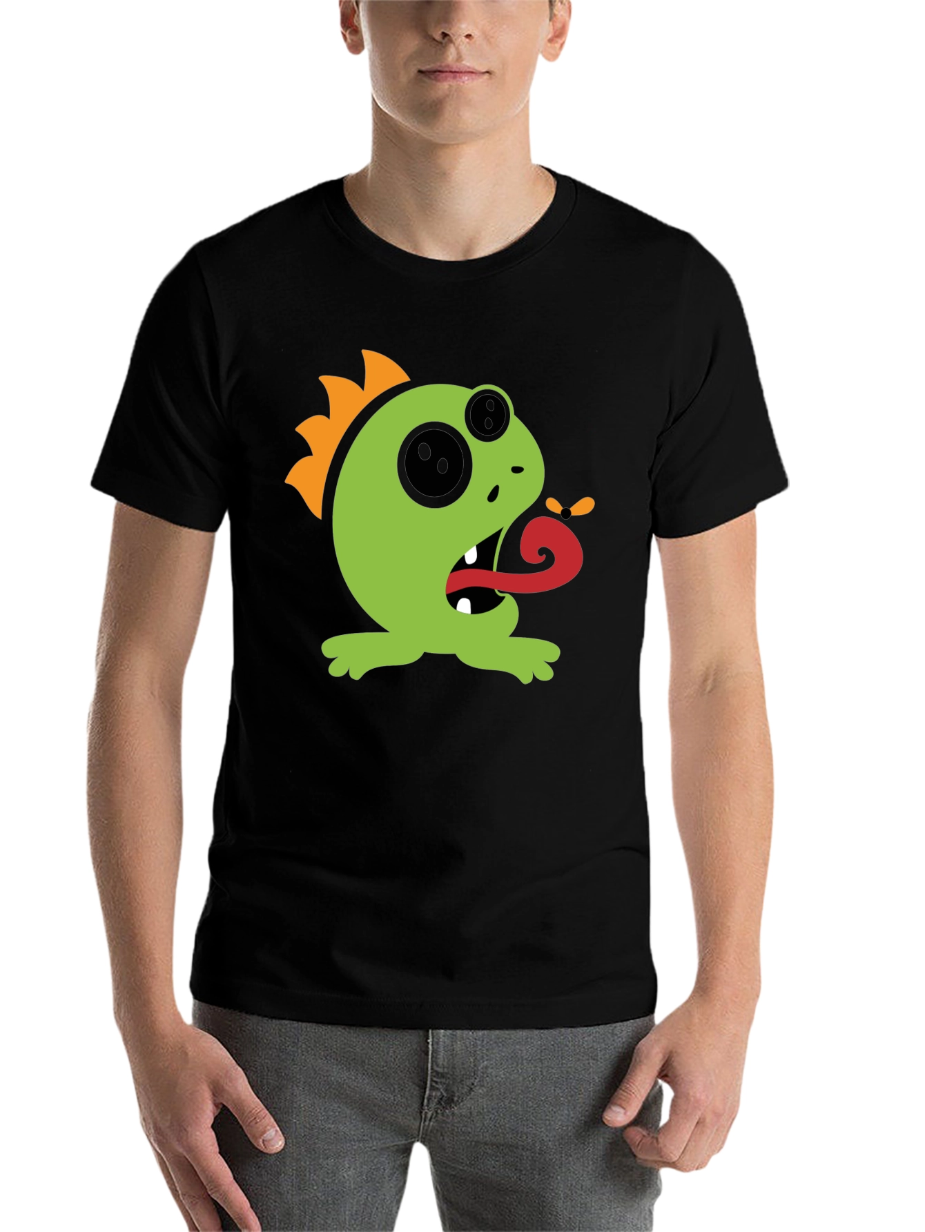 Black Monster Tongue Black T-Shirt - Fun Cartoon Graphic Tee view 7