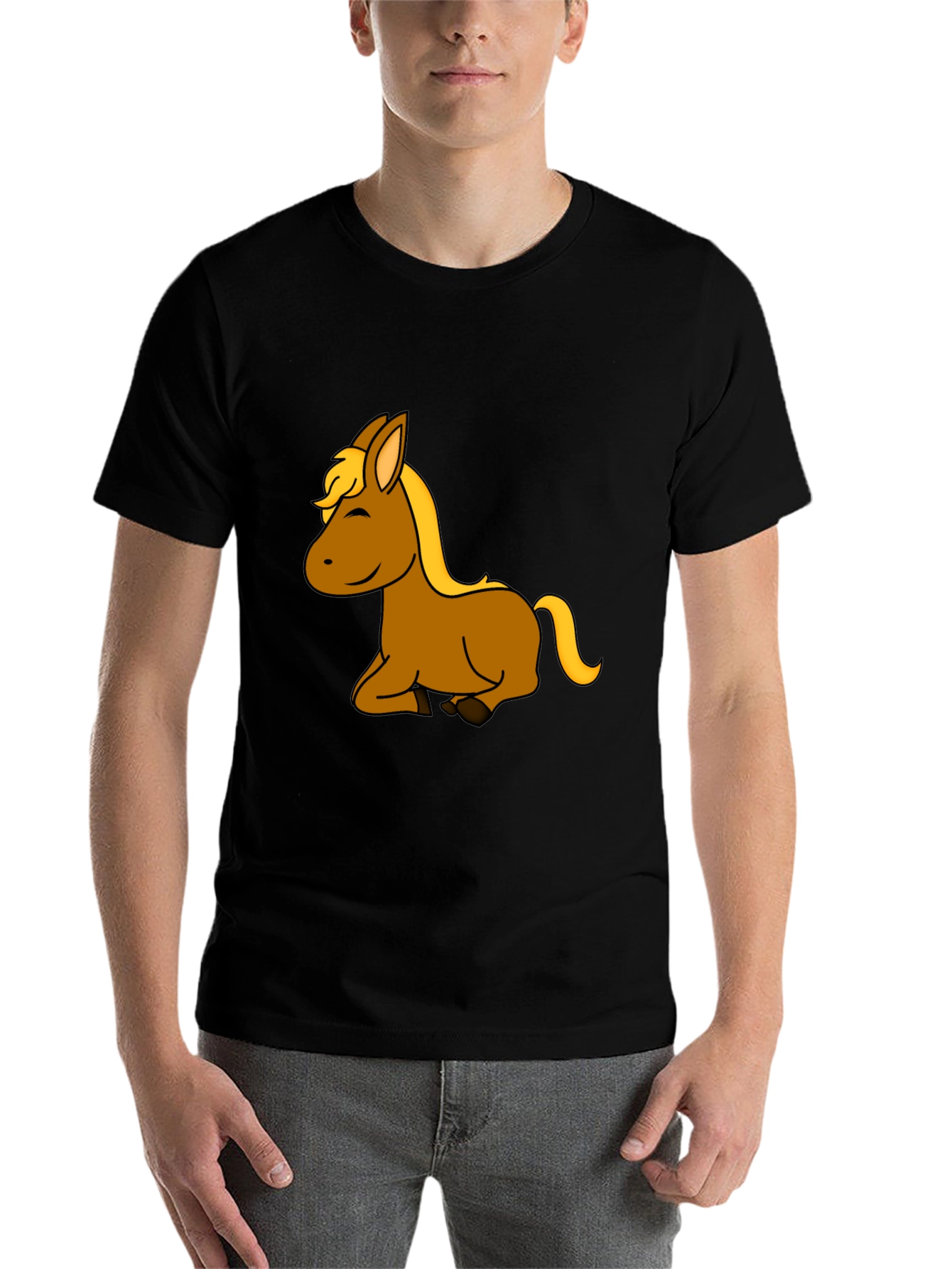 Black Cartoon Horse Graphic T-Shirt view 7
