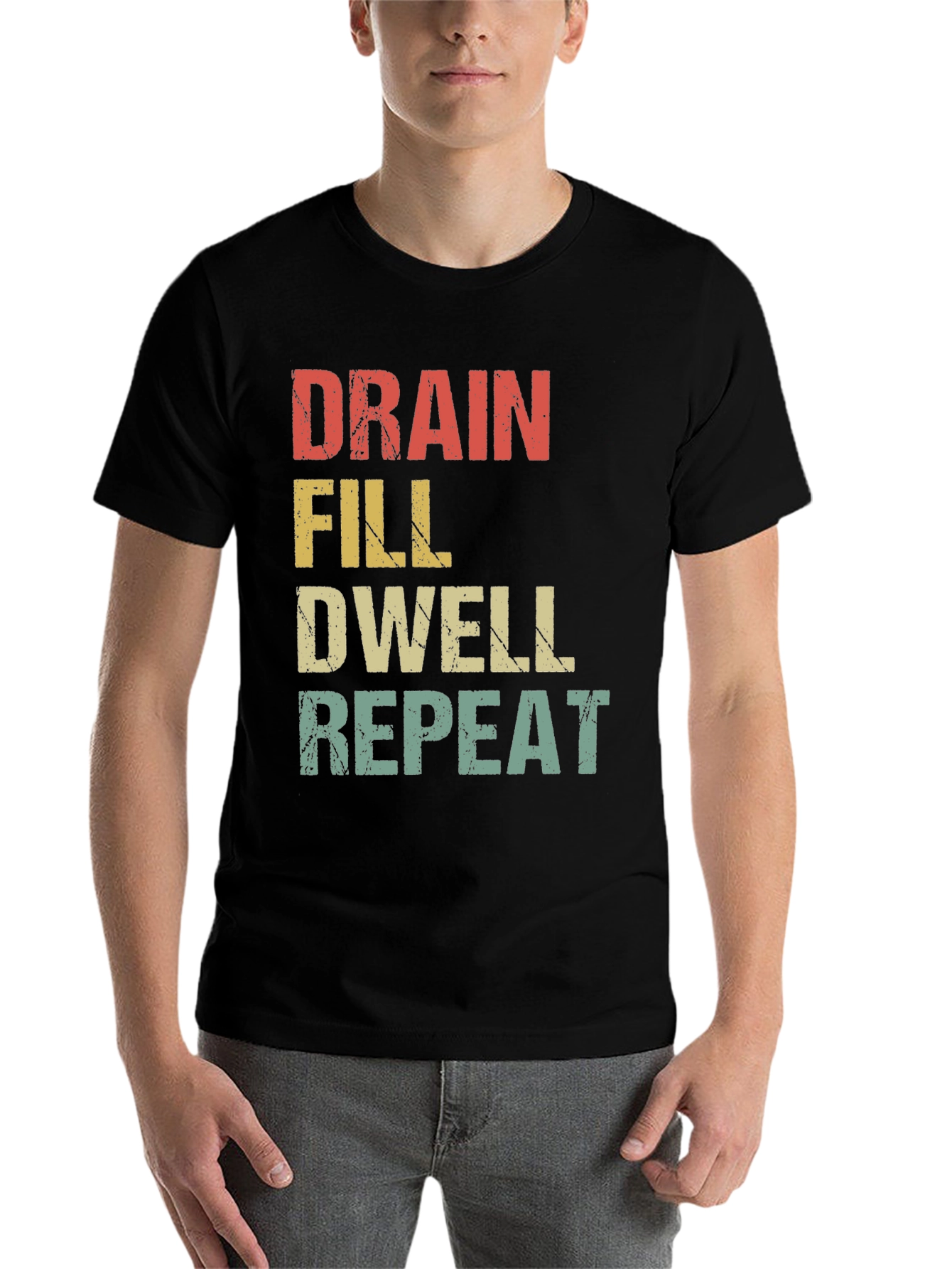 Black Drain, Fill, Dwell, Repeat Graphic T-Shirt view 7