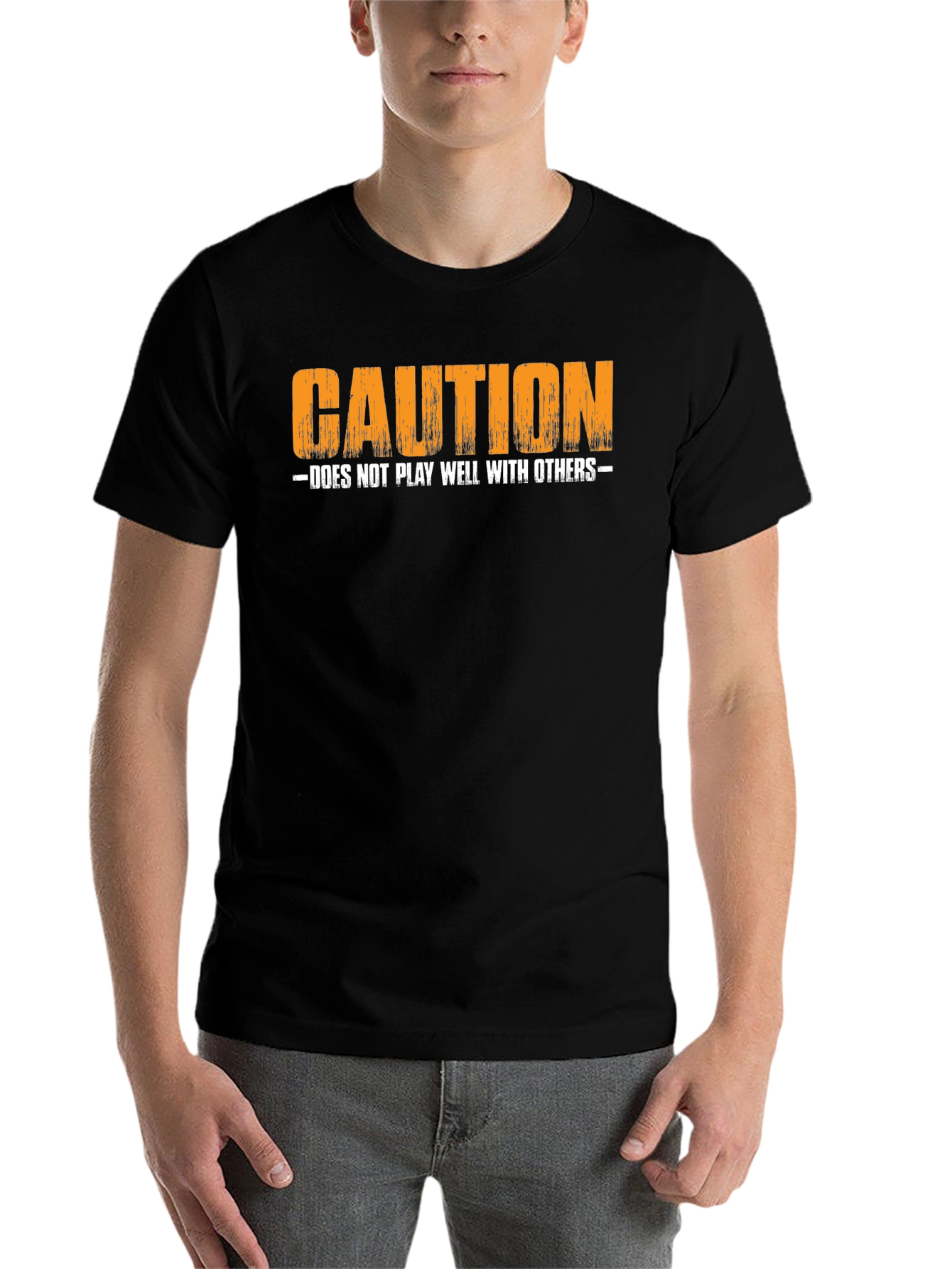 Black Caution: Does Not Play Well With Others T-Shirt view 7