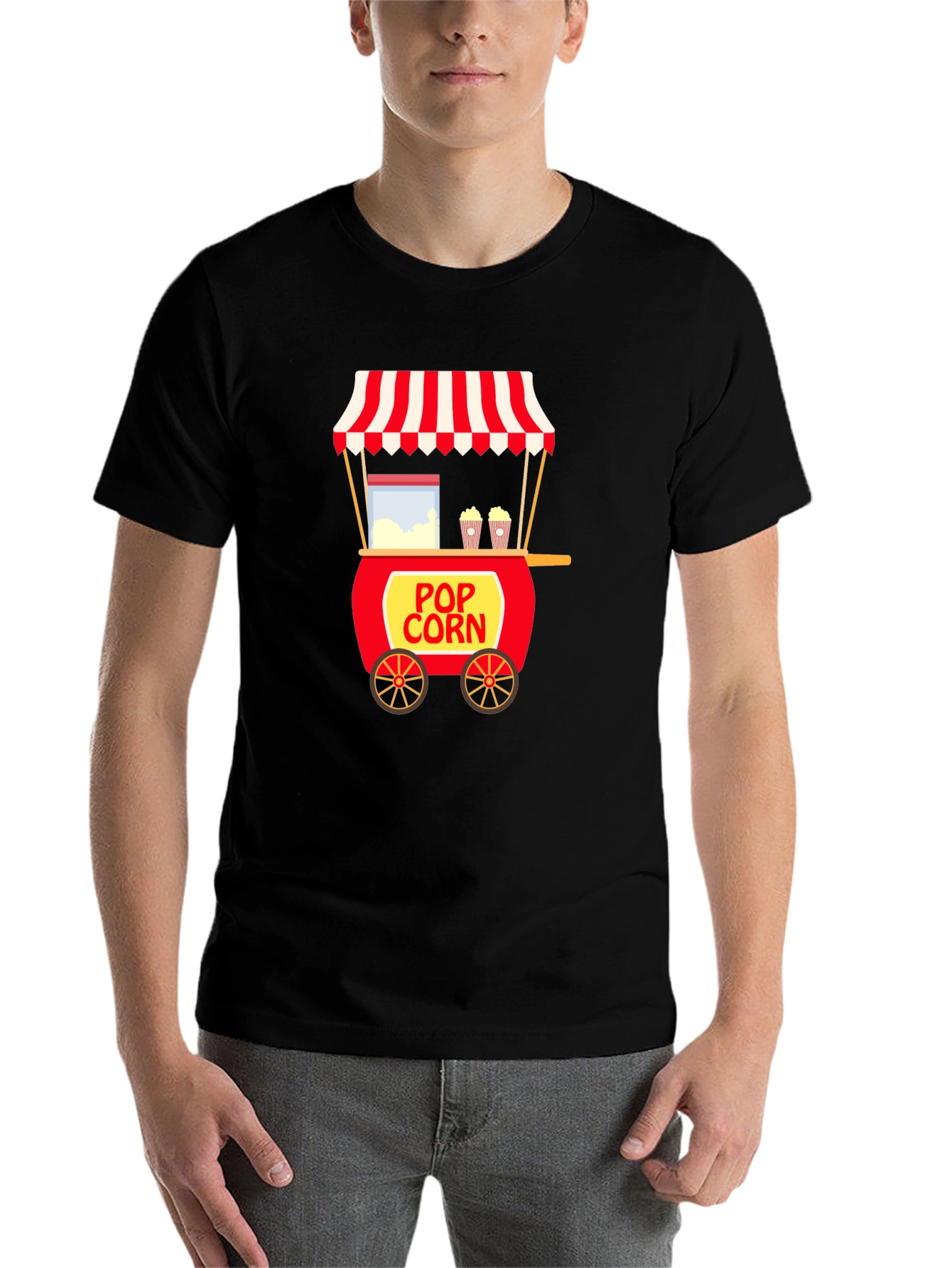 Black Popcorn Cart T-Shirt - Unique Foodie Tee view 7