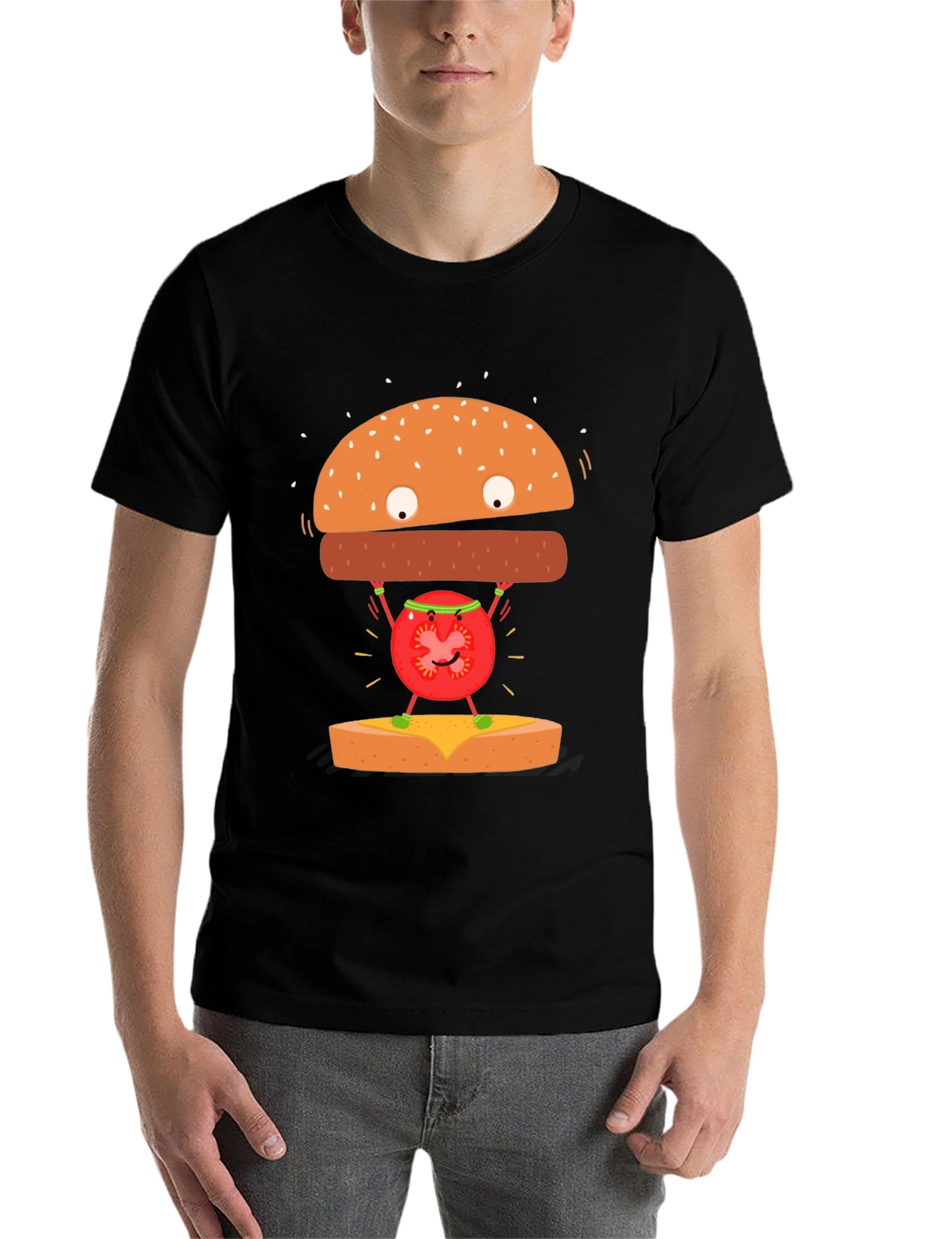 Black Funny Hamburger Tomato T-Shirt view 7
