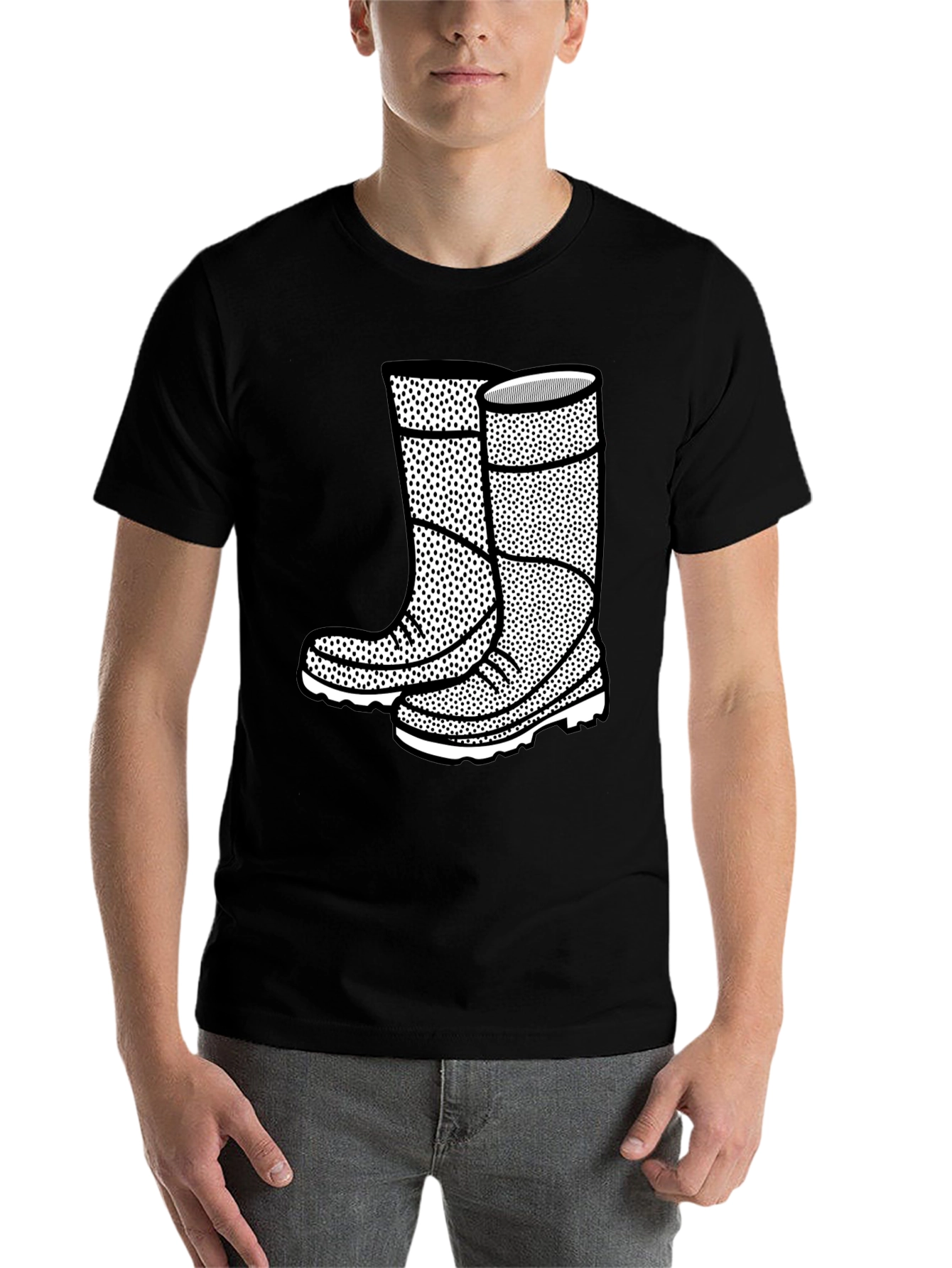 Black Graphic Tee: Rain Boots Design view 7