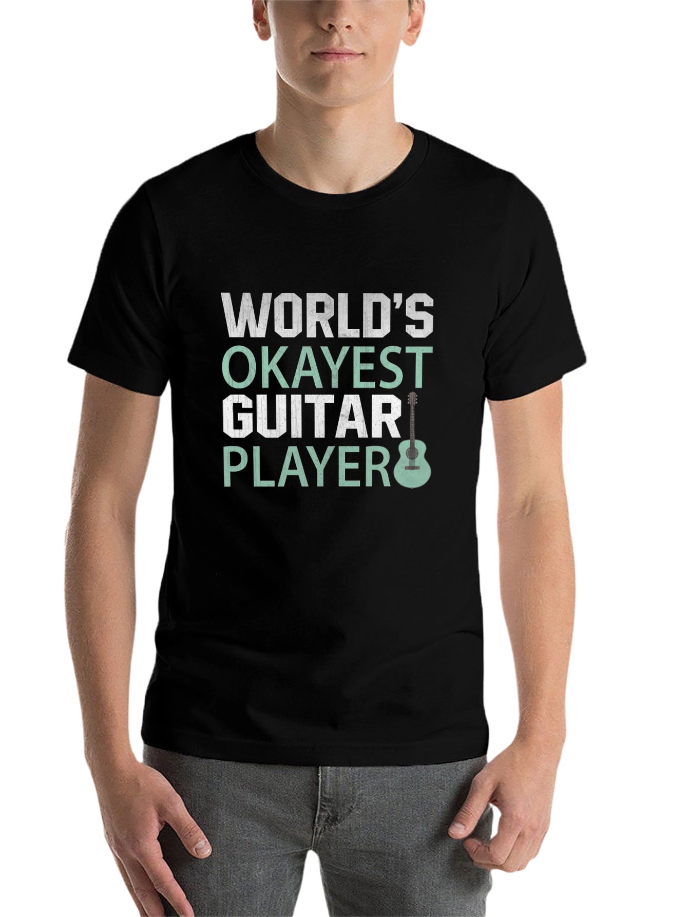 Black World's Okayest Guitar Player Black T-Shirt view 7