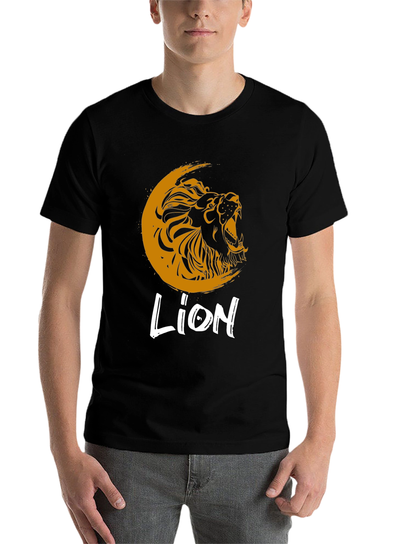 Black Lion Graphic Print Crew Neck T-Shirt view 7