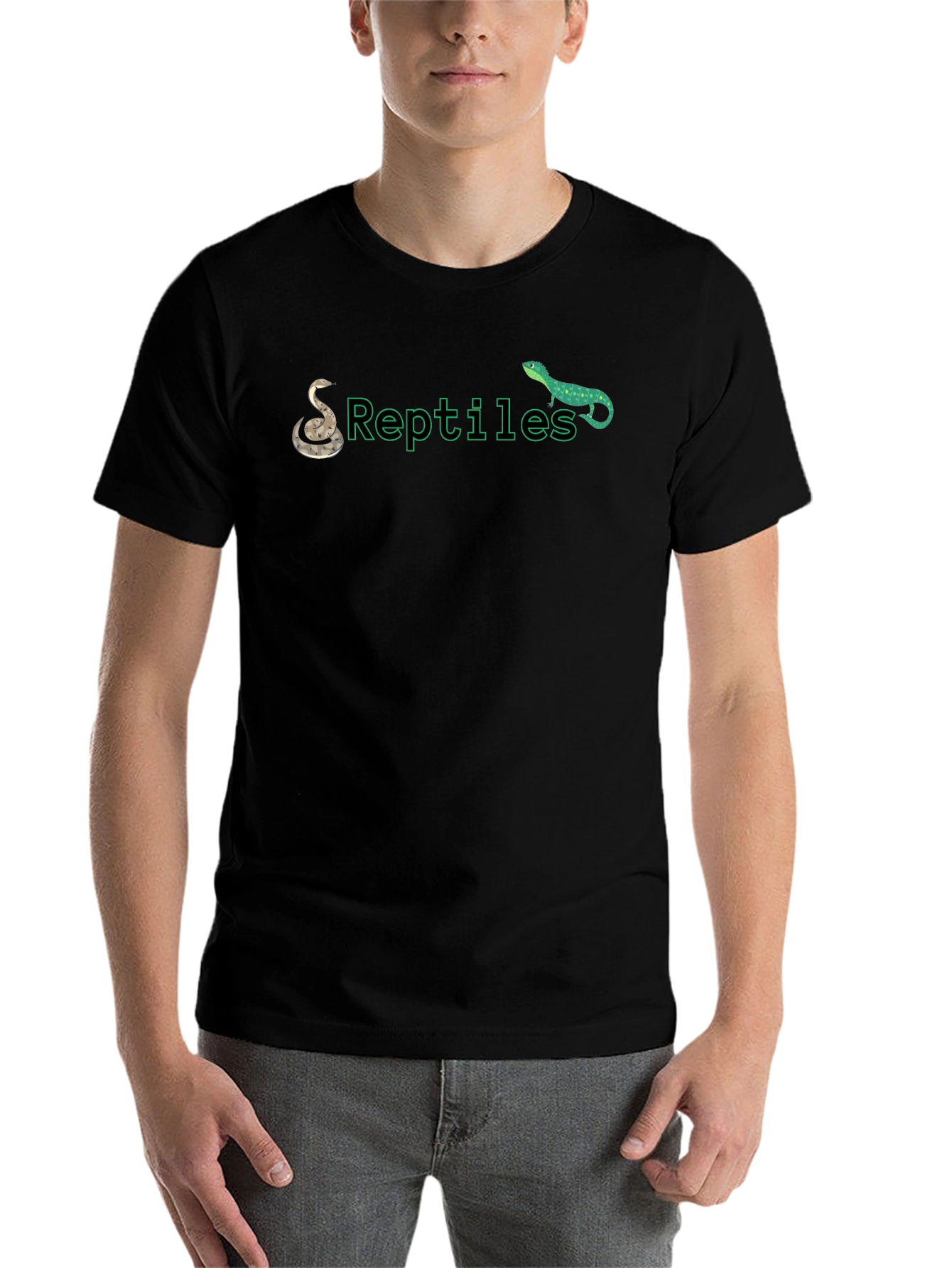 Black Reptiles Graphic Tee - Snake & Lizard Print T-Shirt view 7