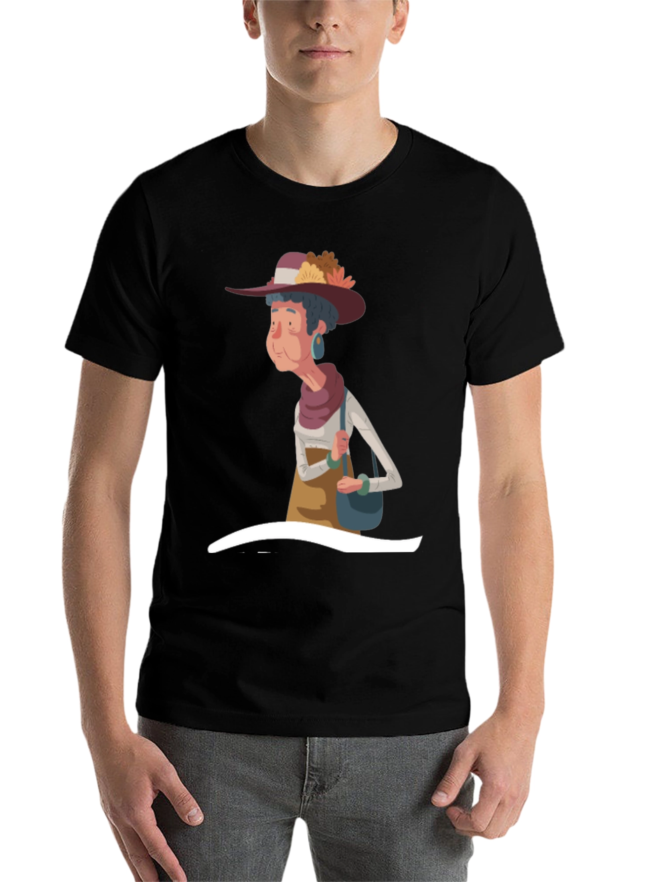 Black Stylish Cartoon Granny Graphic T-Shirt view 7
