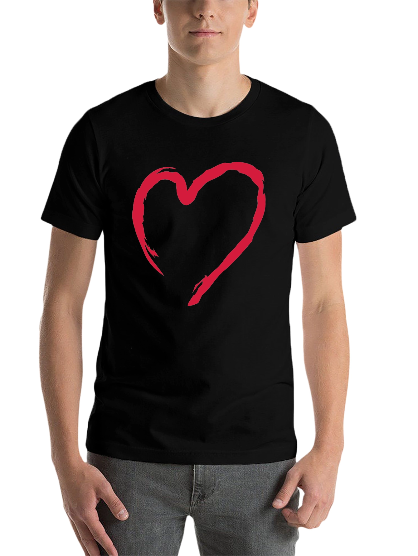 Black Bold Heart Graphic Tee - Black Cotton Casual Shirt view 7