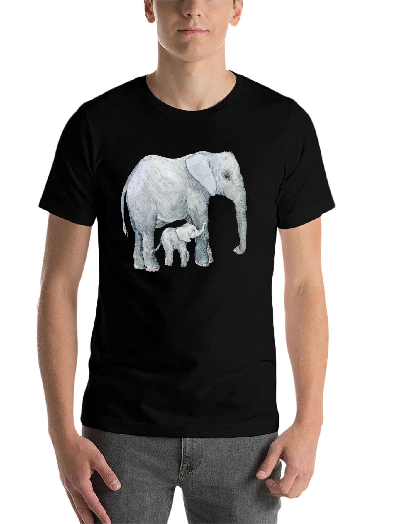 Black Elephant and Calf Graphic Tee - Black Cotton Comfort view 7