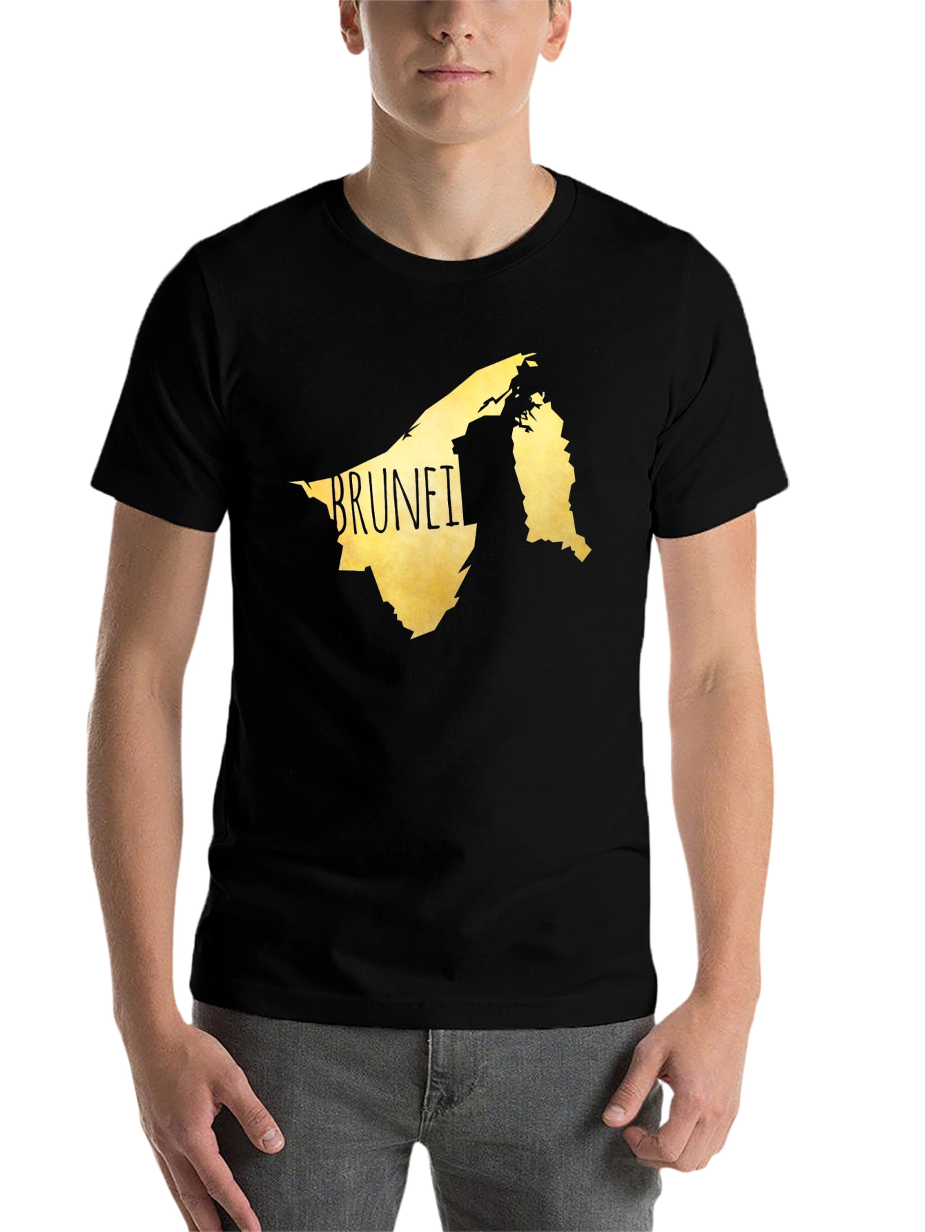 Black Brunei Map Graphic Tee - Black Cotton Casual T-Shirt view 7